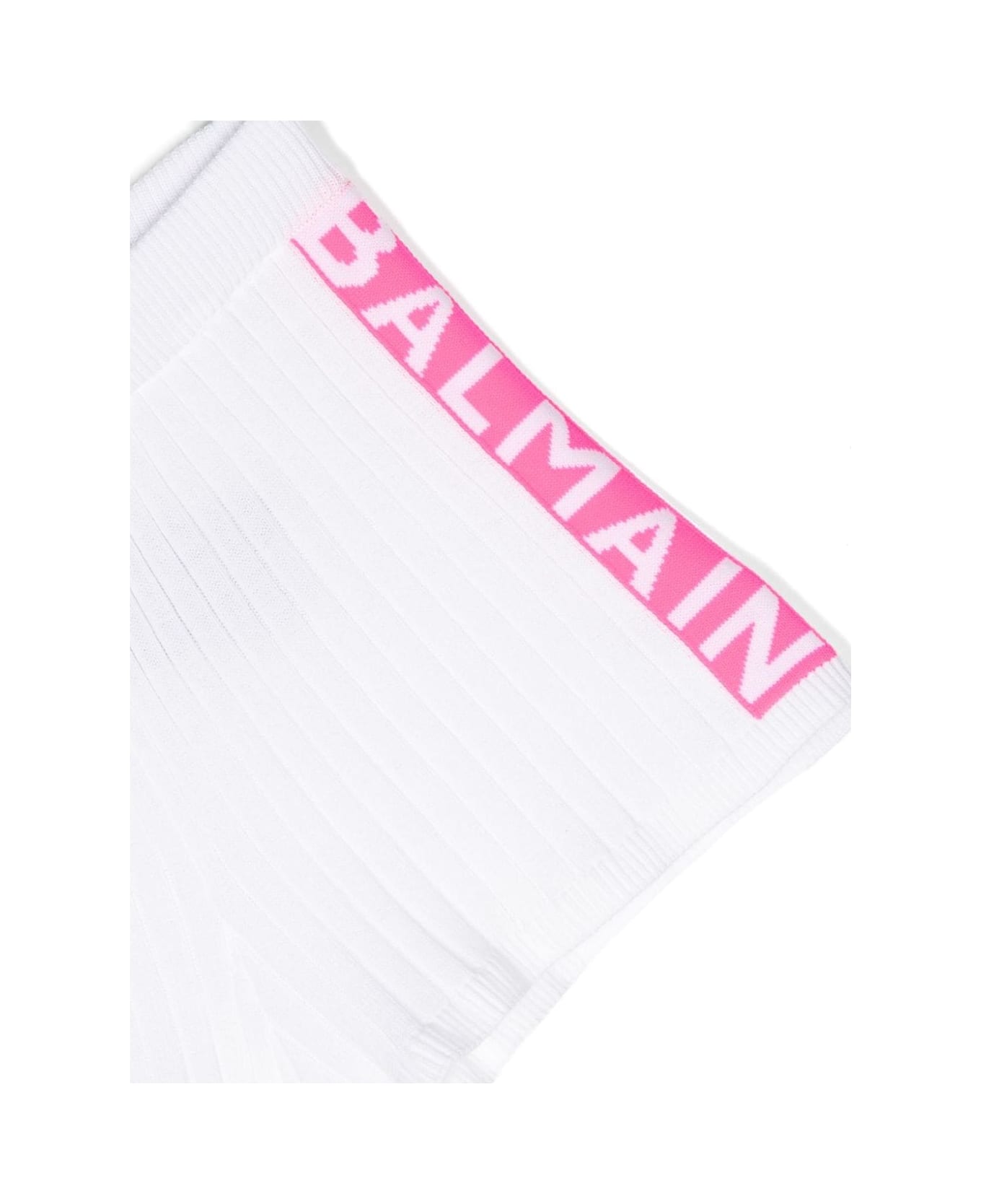 Balmain Ribbed Knit Shorts With Jacquard Logo Motif - White