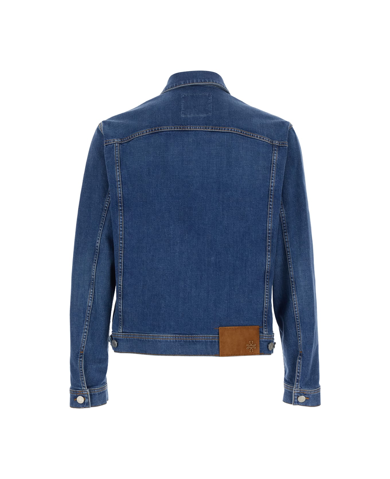 Jacob Cohen Blue Jacket With Classic Collar And Logo Patch On The Rear In Denim Man - Blu