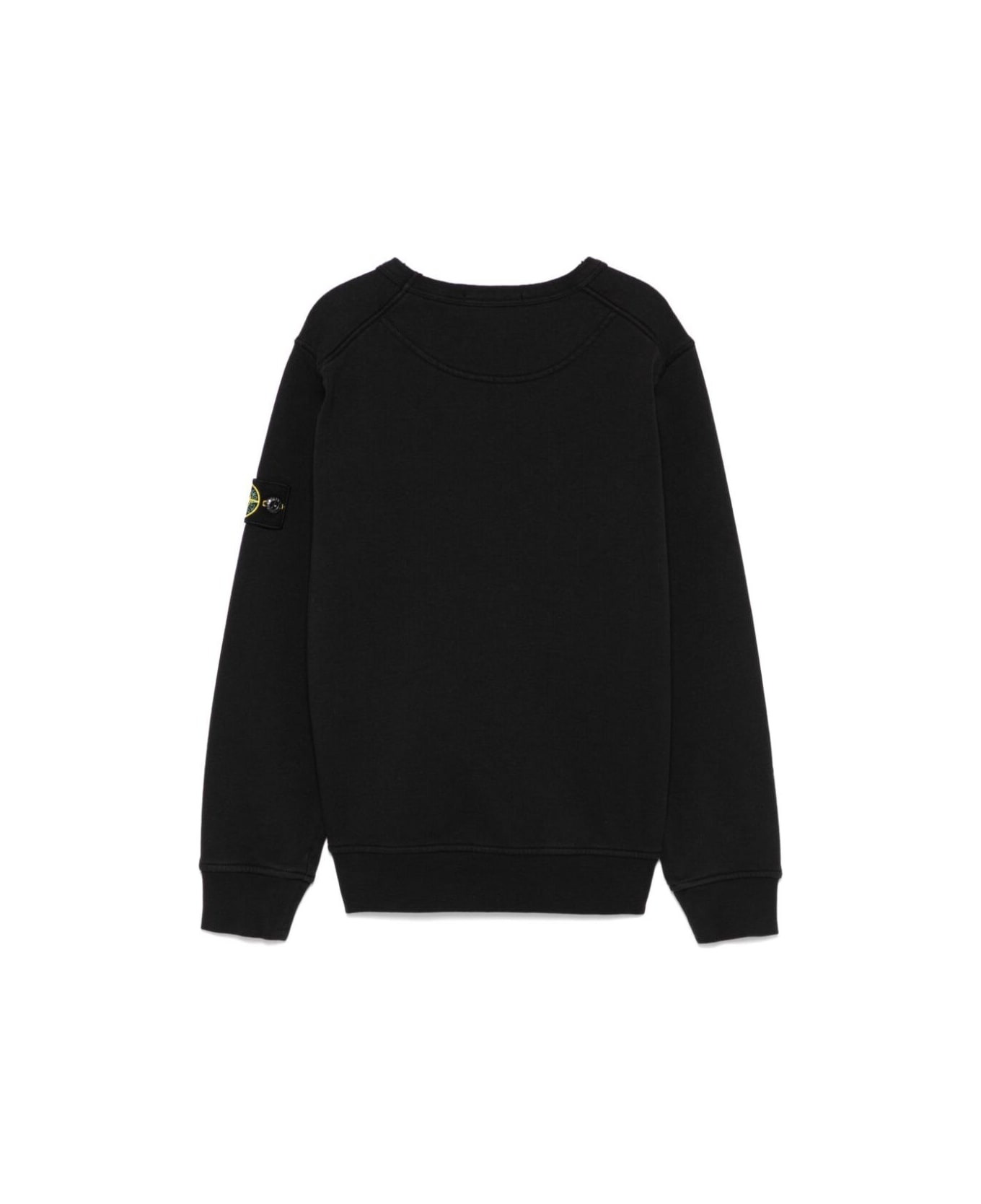 Stone Island Junior Black Crewneck Sweatshirt With Logo Patch On The Sleeve In Cotton Boy - Black