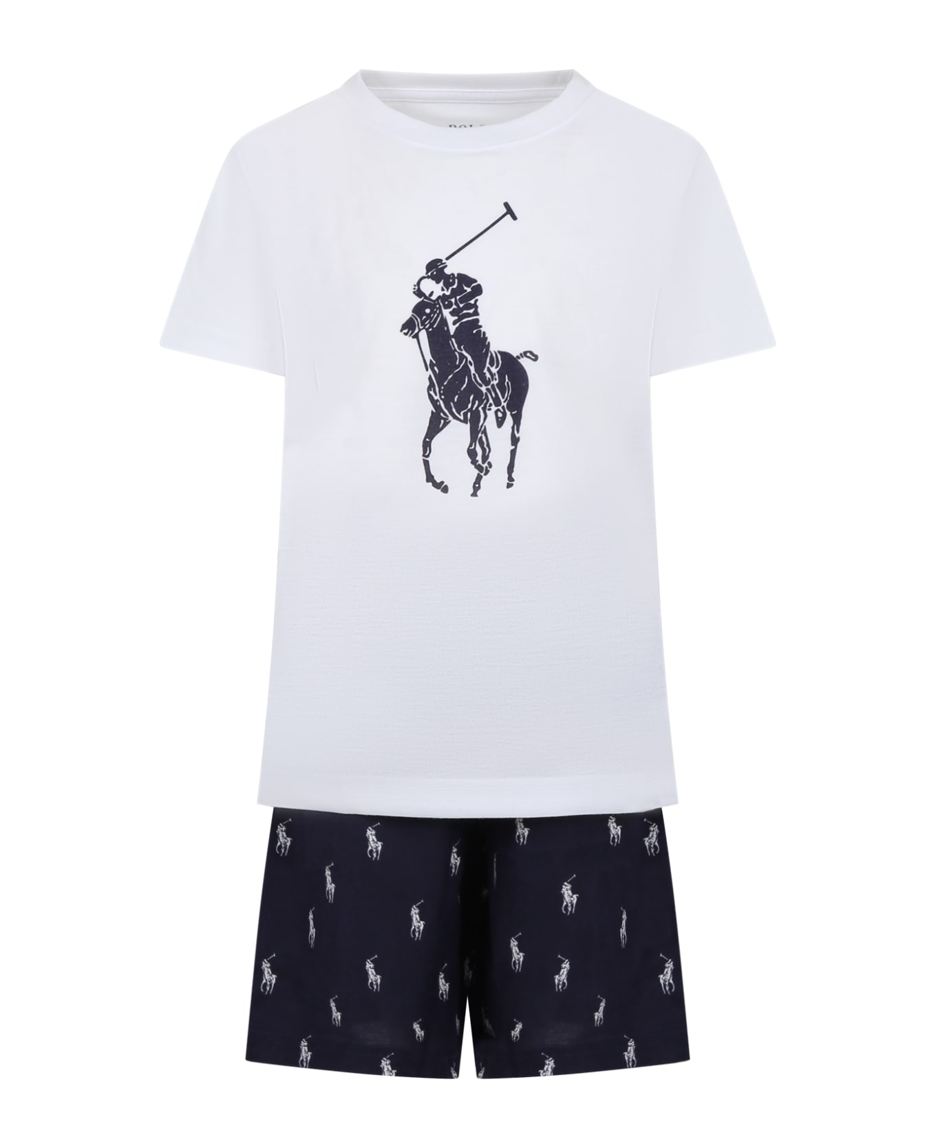 Ralph Lauren White Pajamas For Boy With Logo - Blue