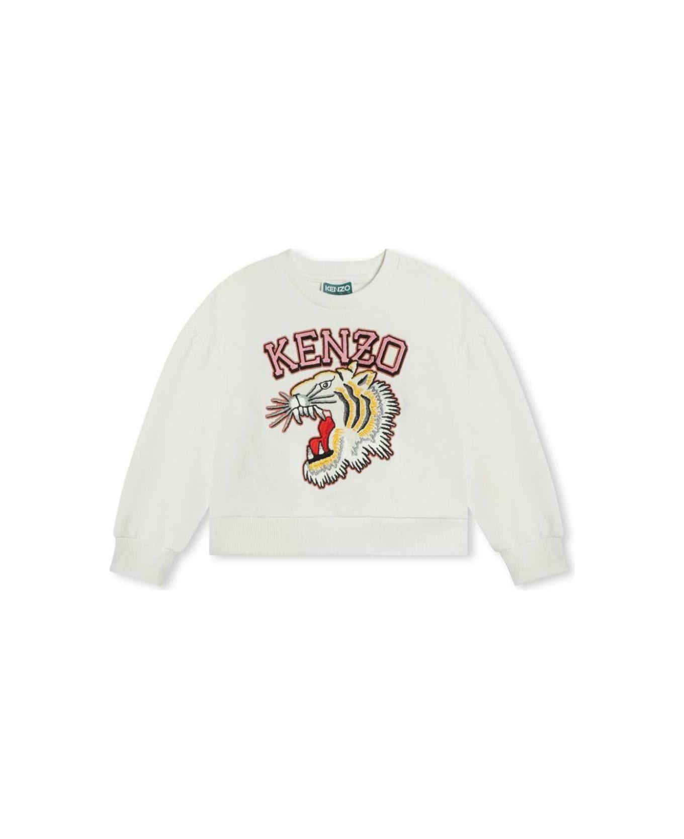 Kenzo Kids White Sweatshirt With Tiger Patch In Cotton Girl - White