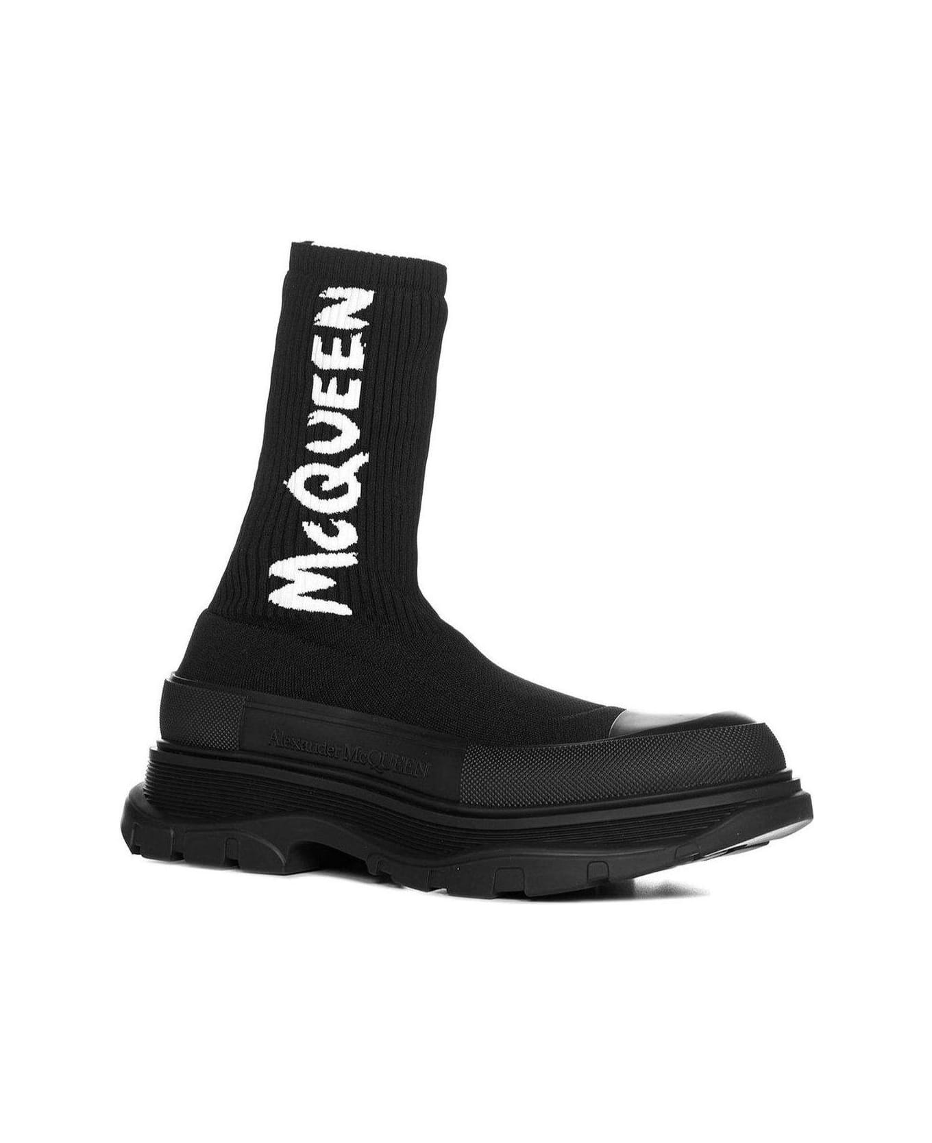 Alexander McQueen Tread Slick Logo Intarsia Boots - Black ブーツ