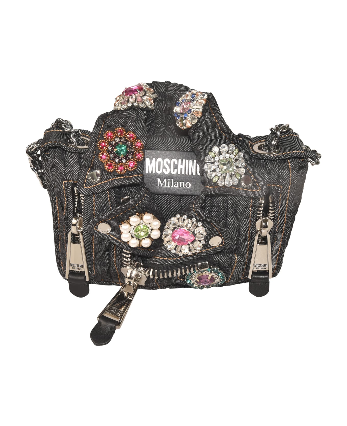 Moschino Embellished Biker Zip Shoulder Bag - 1555