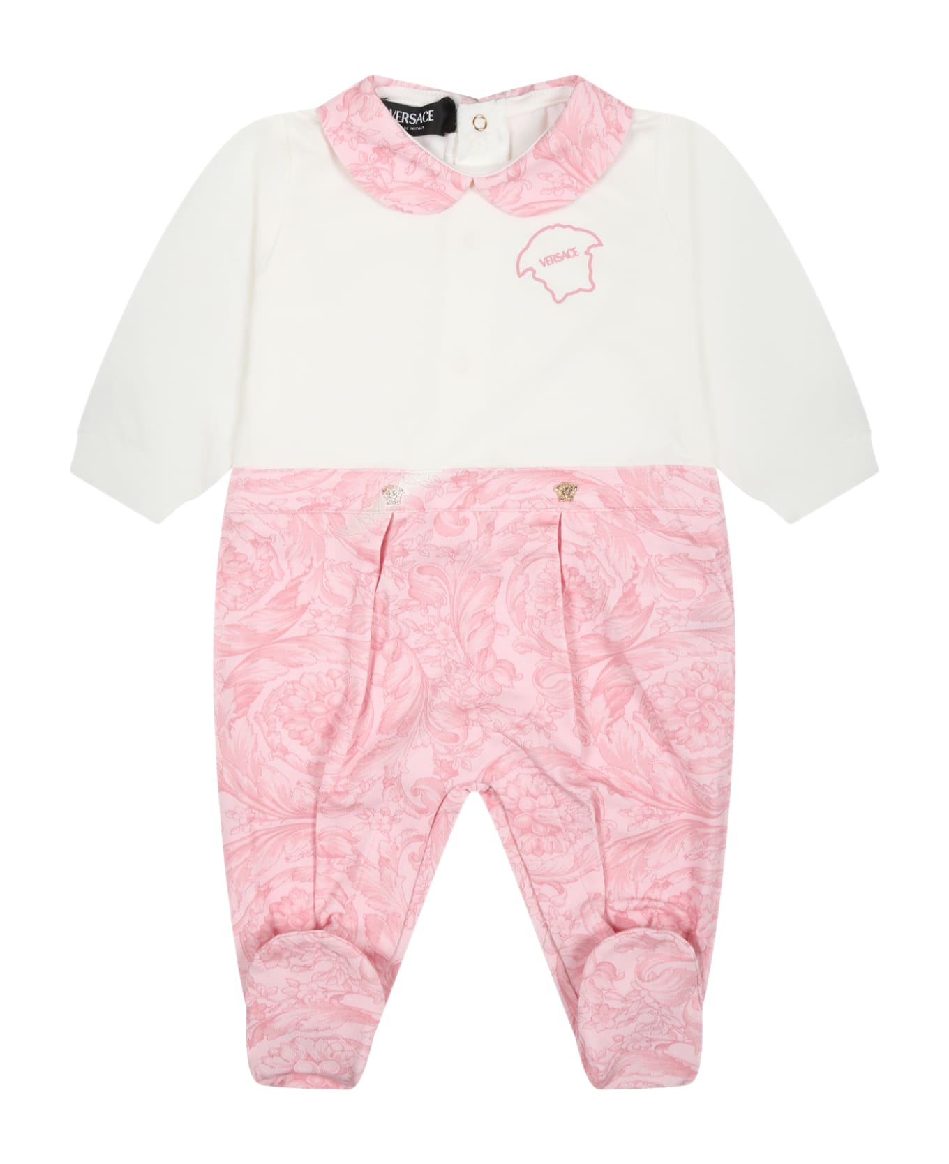 Versace Pink Baby Jumpsuit With Baroque Print - Pink