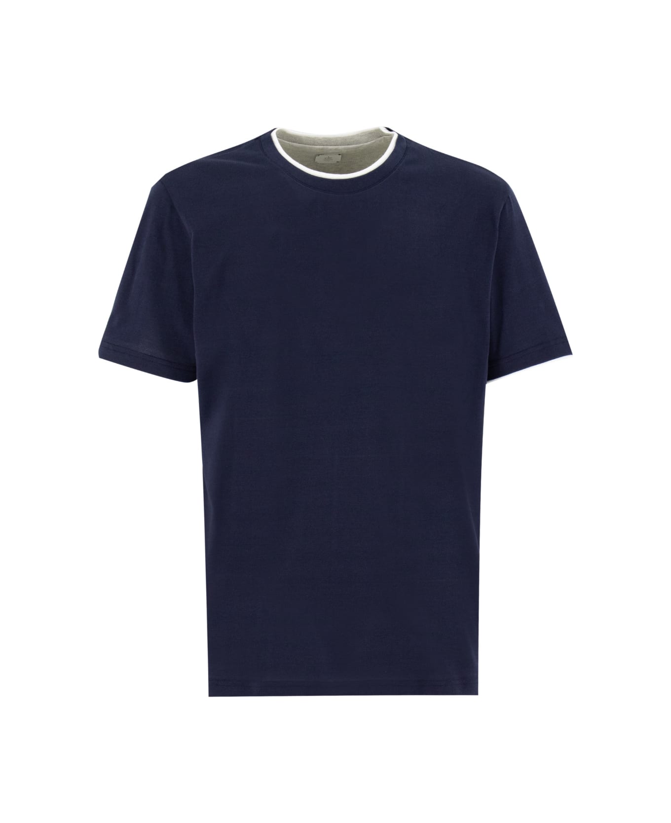 Eleventy Black Crewneck T-shirt With Layered Collar In Cotton Man - BLU/GRIGIO/BIANCO