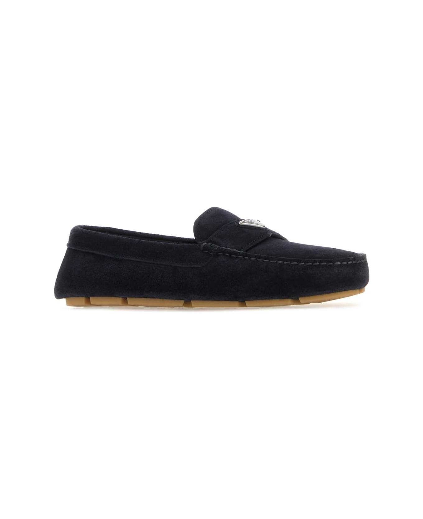 Prada Dark Blue Suede Loafers - BLEU