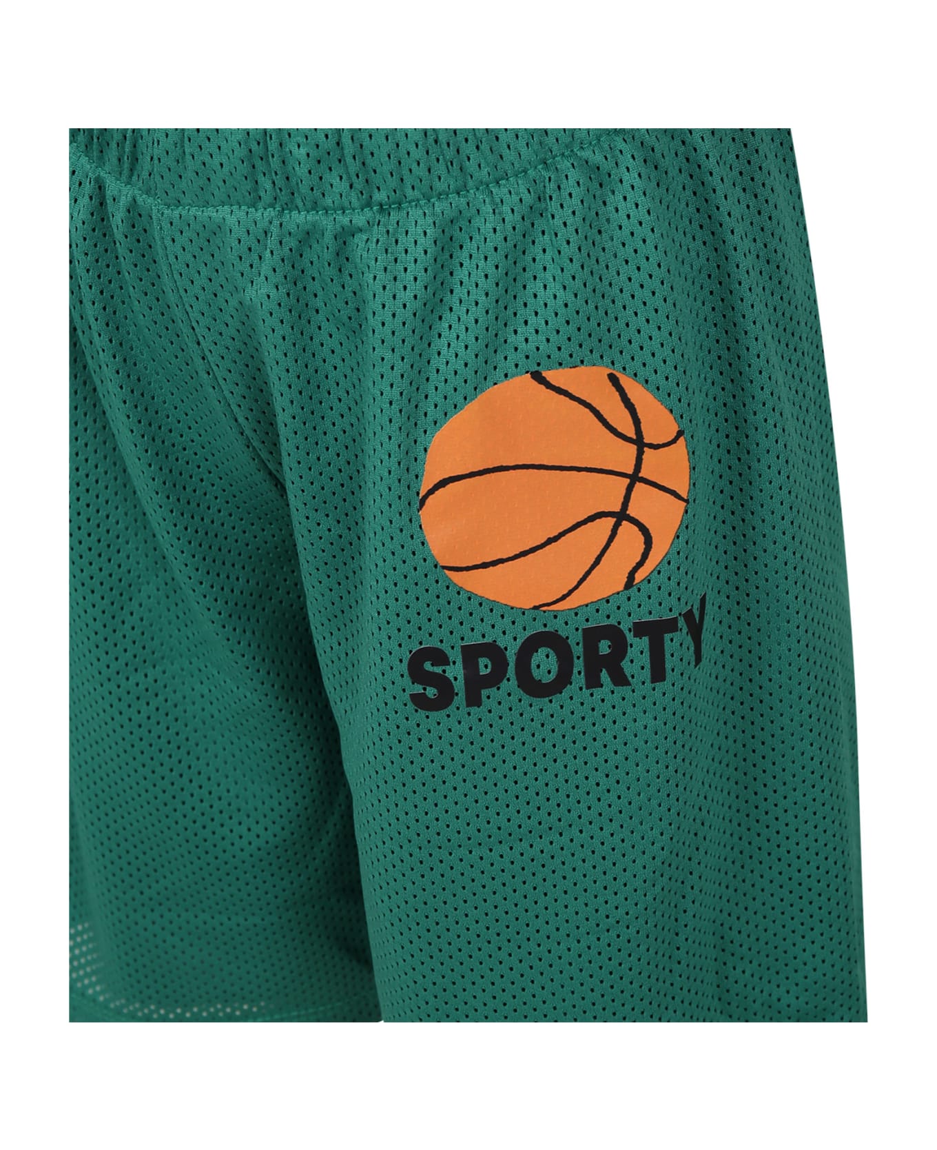 Mini Rodini Green Sports Shorts For Kids With Basketball - Green ボトムス
