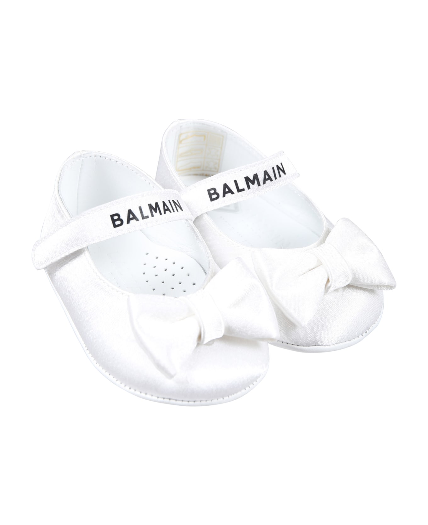 Balmain White Shoes For Baby Girl With Logo And Bow - White