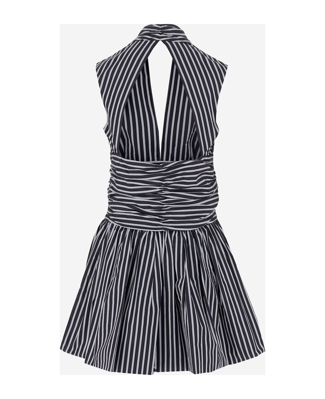 Patou Mini Dress With Open Back In Cotton Poplin - Blue