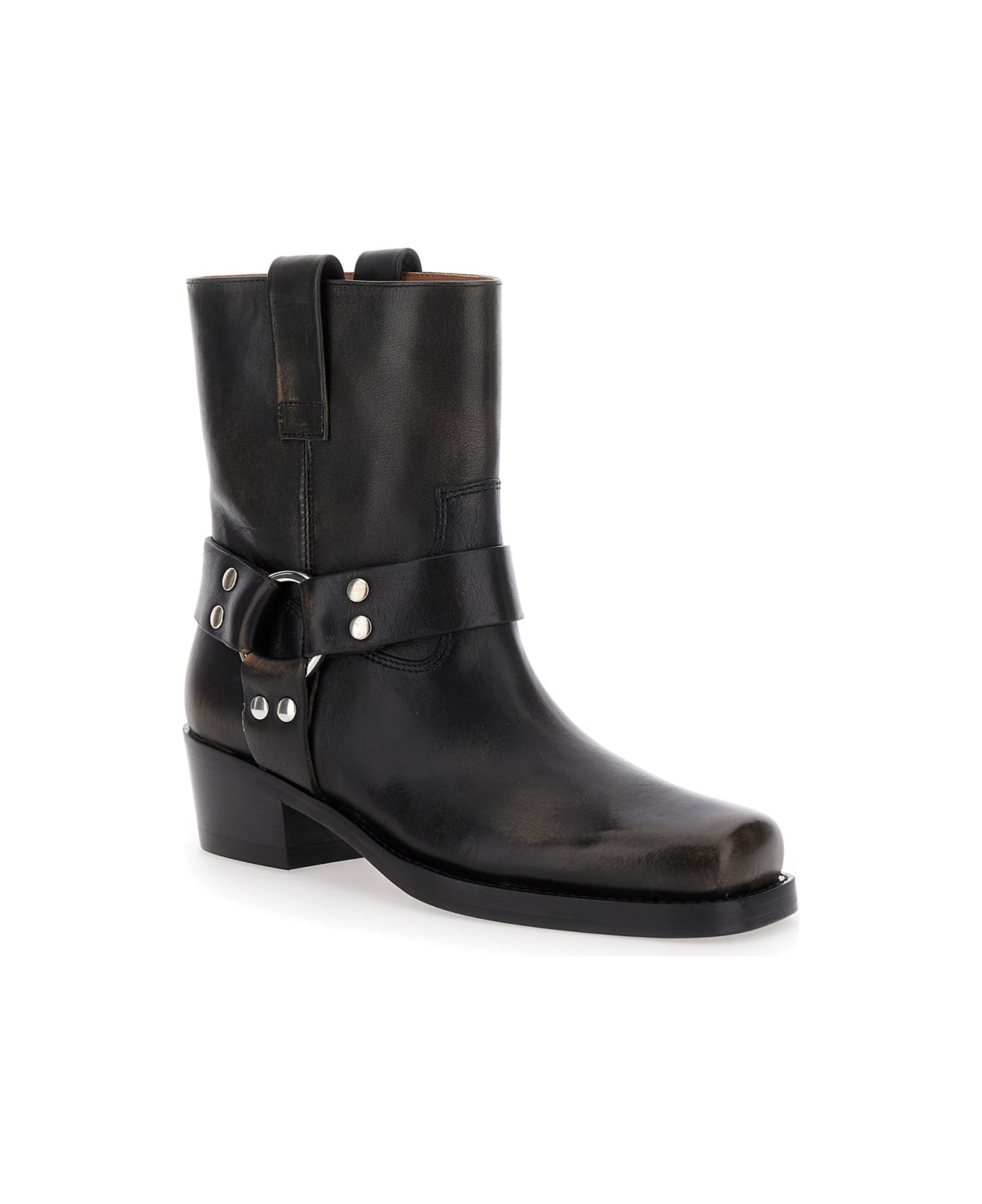 Paris Texas 'roxy' Black Western Style Ankle Boots With Brown Nuances In Leather Woman - Black