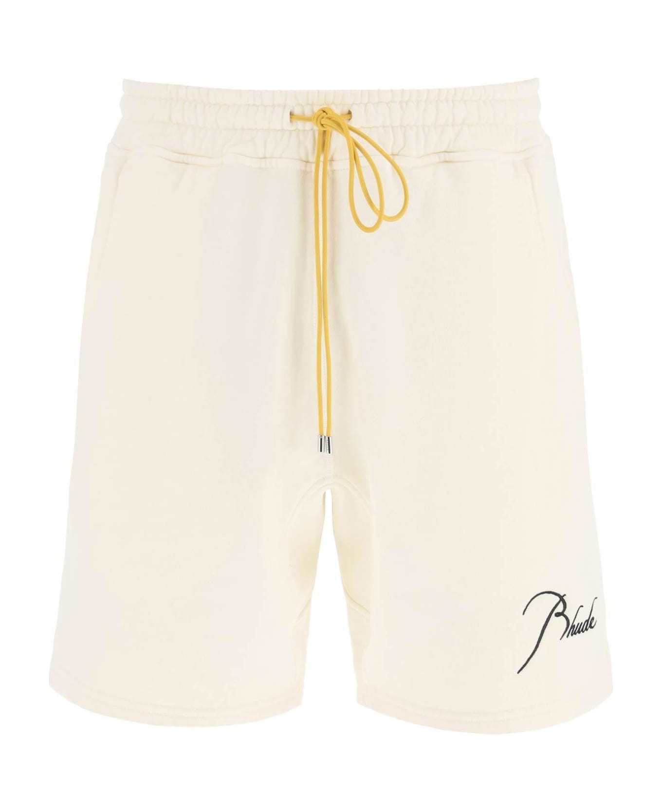 Rhude Jersey Bermuda Short With Logo Embroidery - Yellow Cream