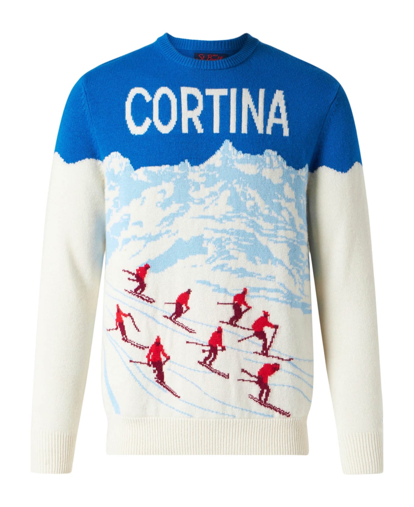 MC2 Saint Barth Man Sweater Cortina Vintage Postcard Print - BLUE