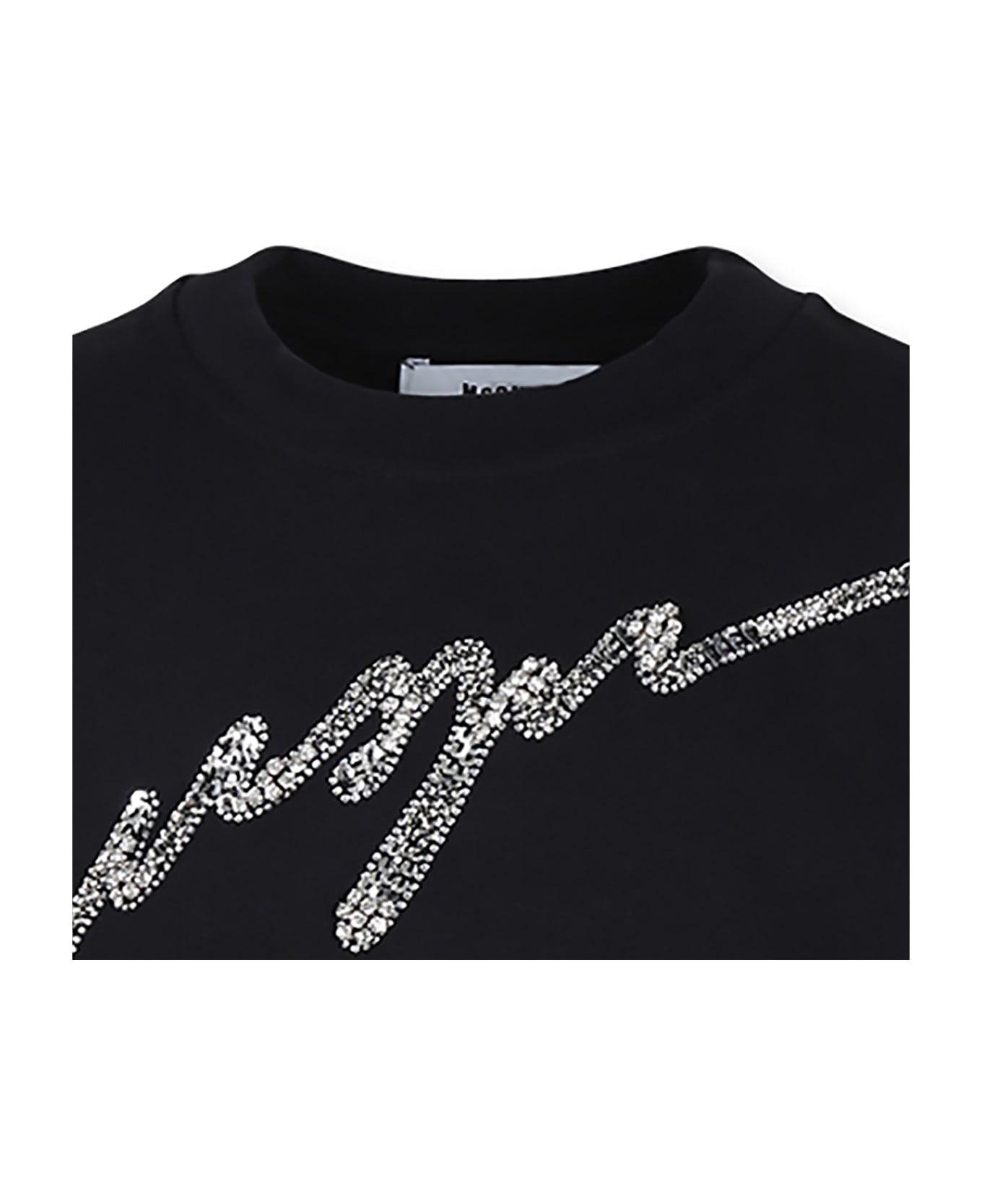MSGM Black Dress For Girl With Logo - Black