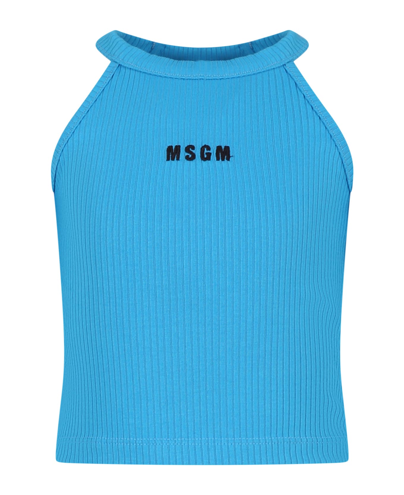 MSGM Light Blue Tank Top For Girl With Logo - Light Blue