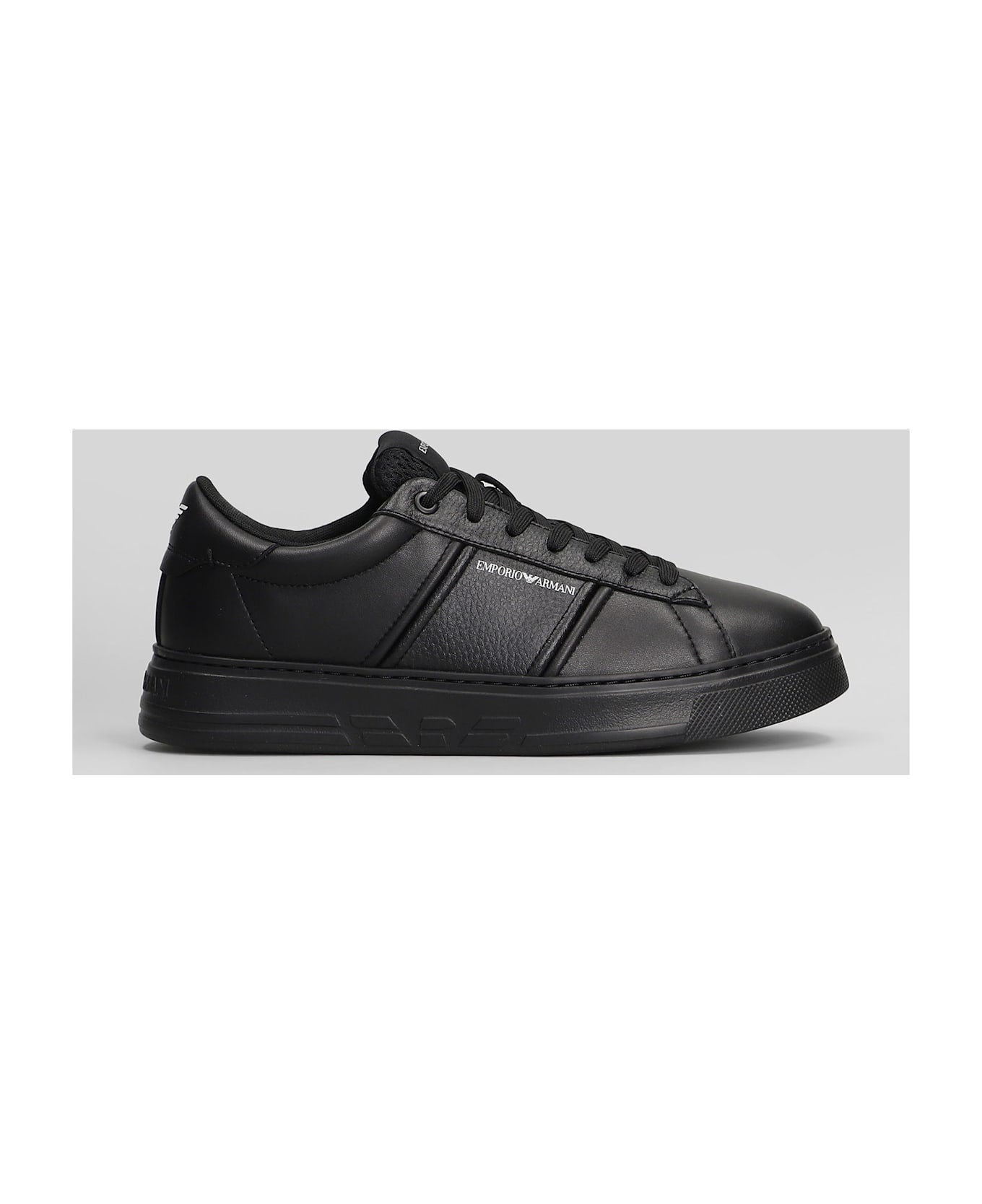Emporio Armani Sneakers In Black Leather - black
