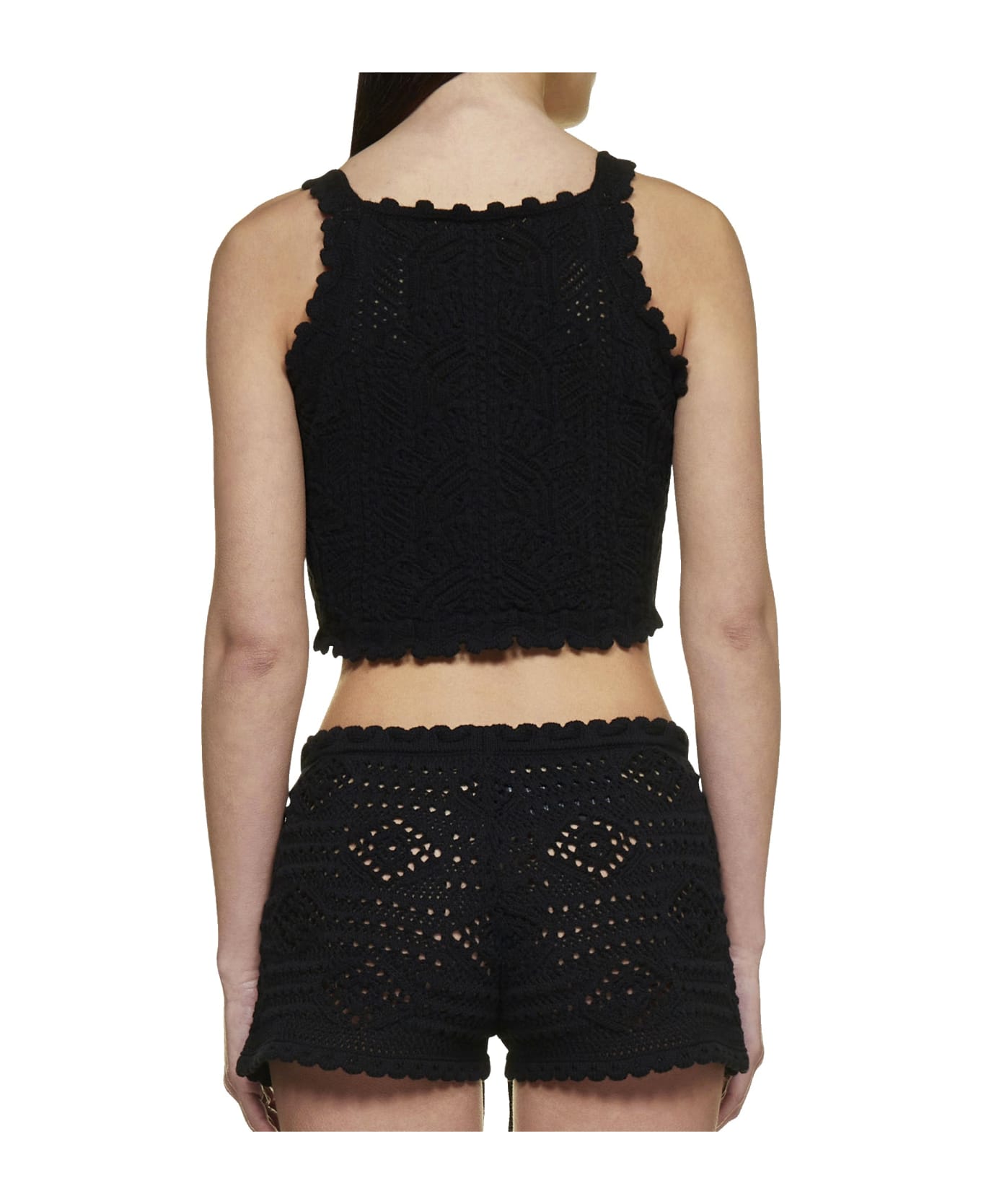 Saint Laurent Crochet Knit Top - Black