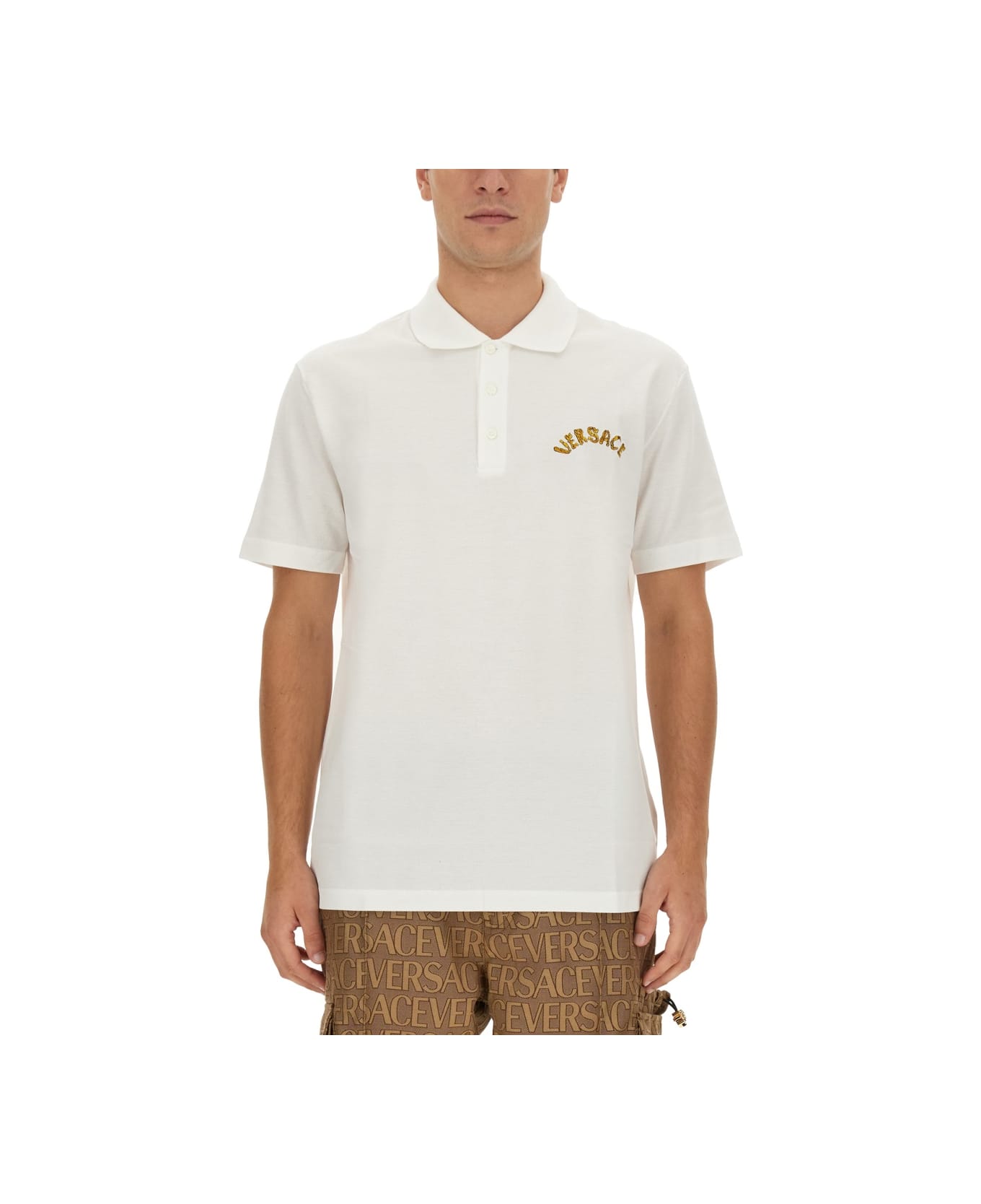 Versace Polo With Logo Embroidery - WHITE ポロシャツ