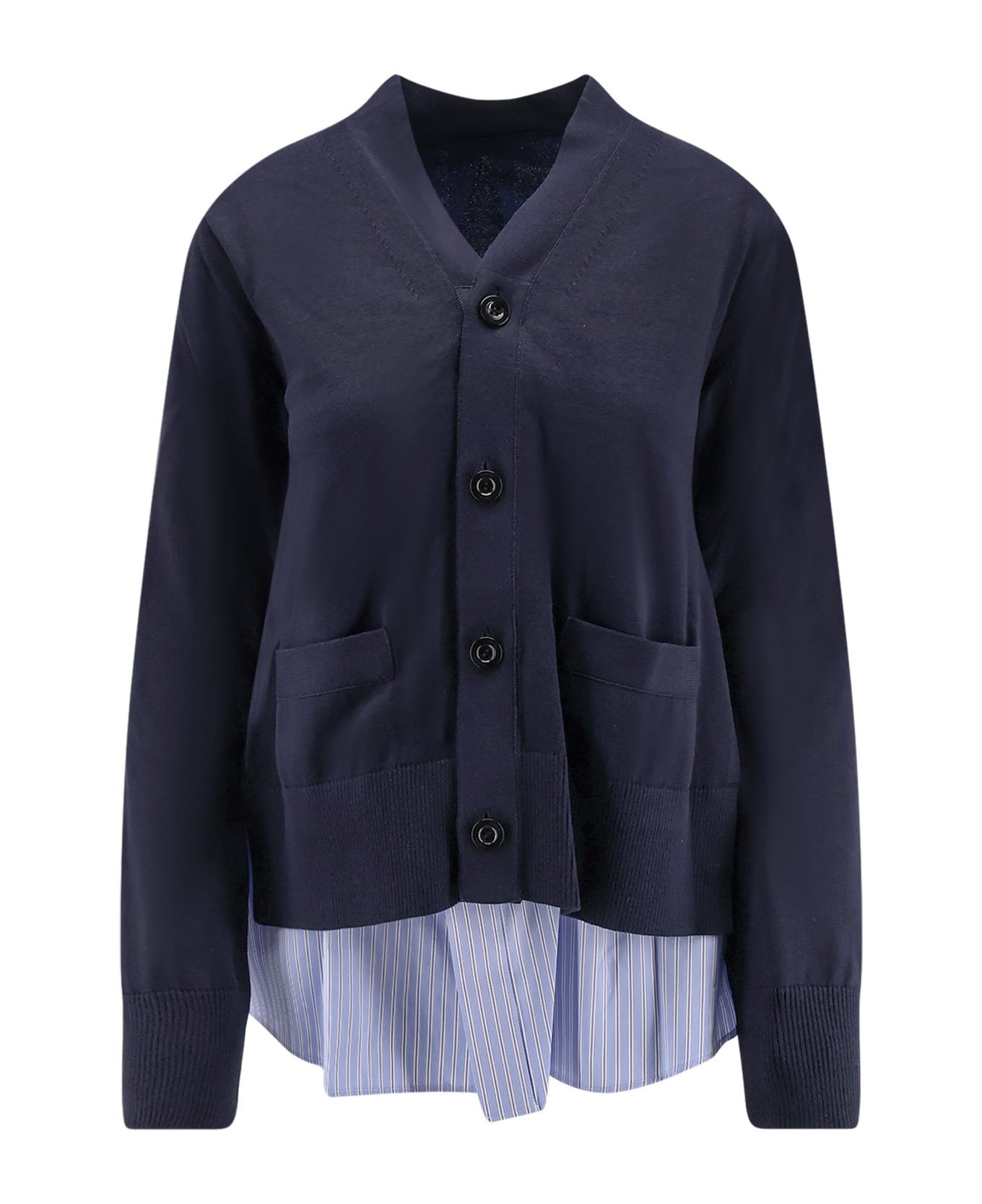 Sacai Cotton Cardigan With Mesh Inserts - NAVY�L/BLUE STRIPE