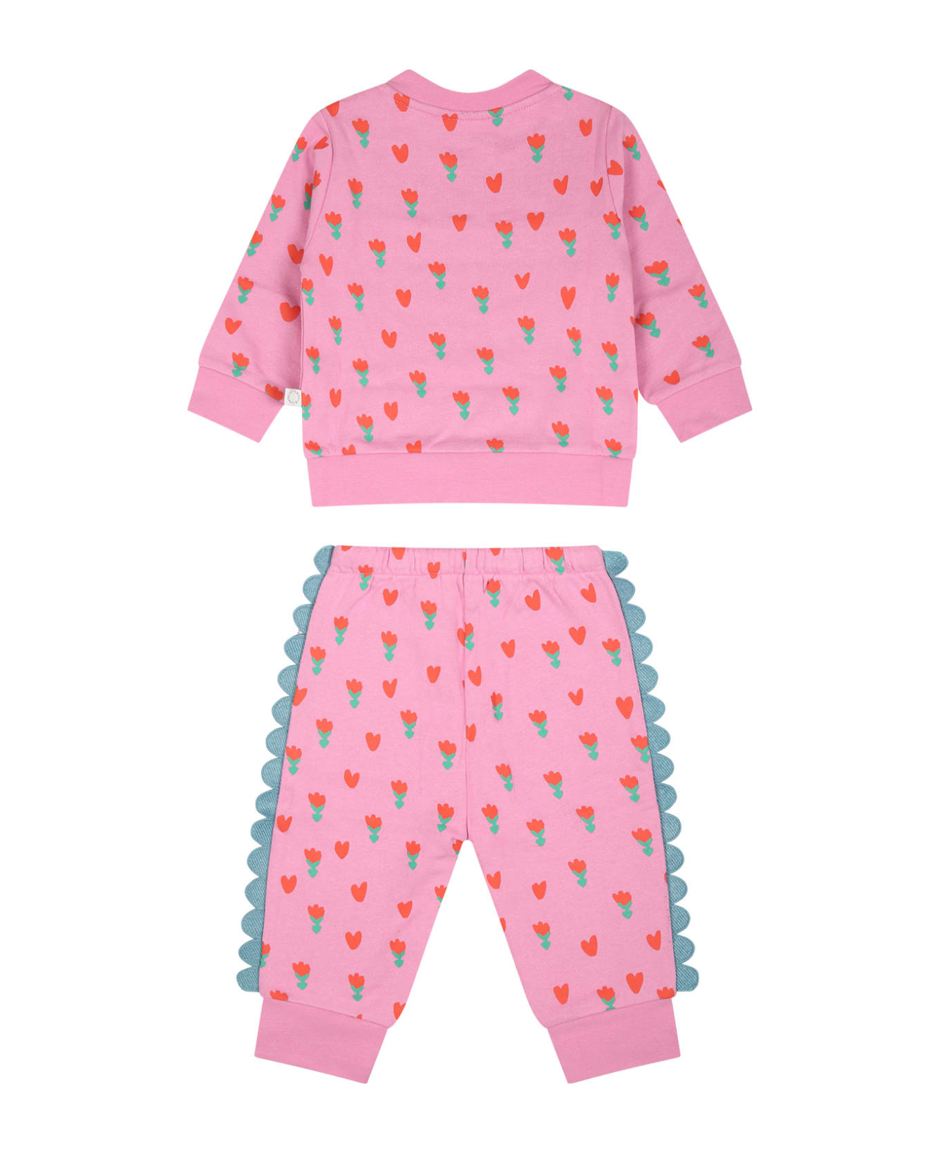 Stella McCartney Kids Pink Tracksuit For Baby Girl With Poppies And Hearts - Pink