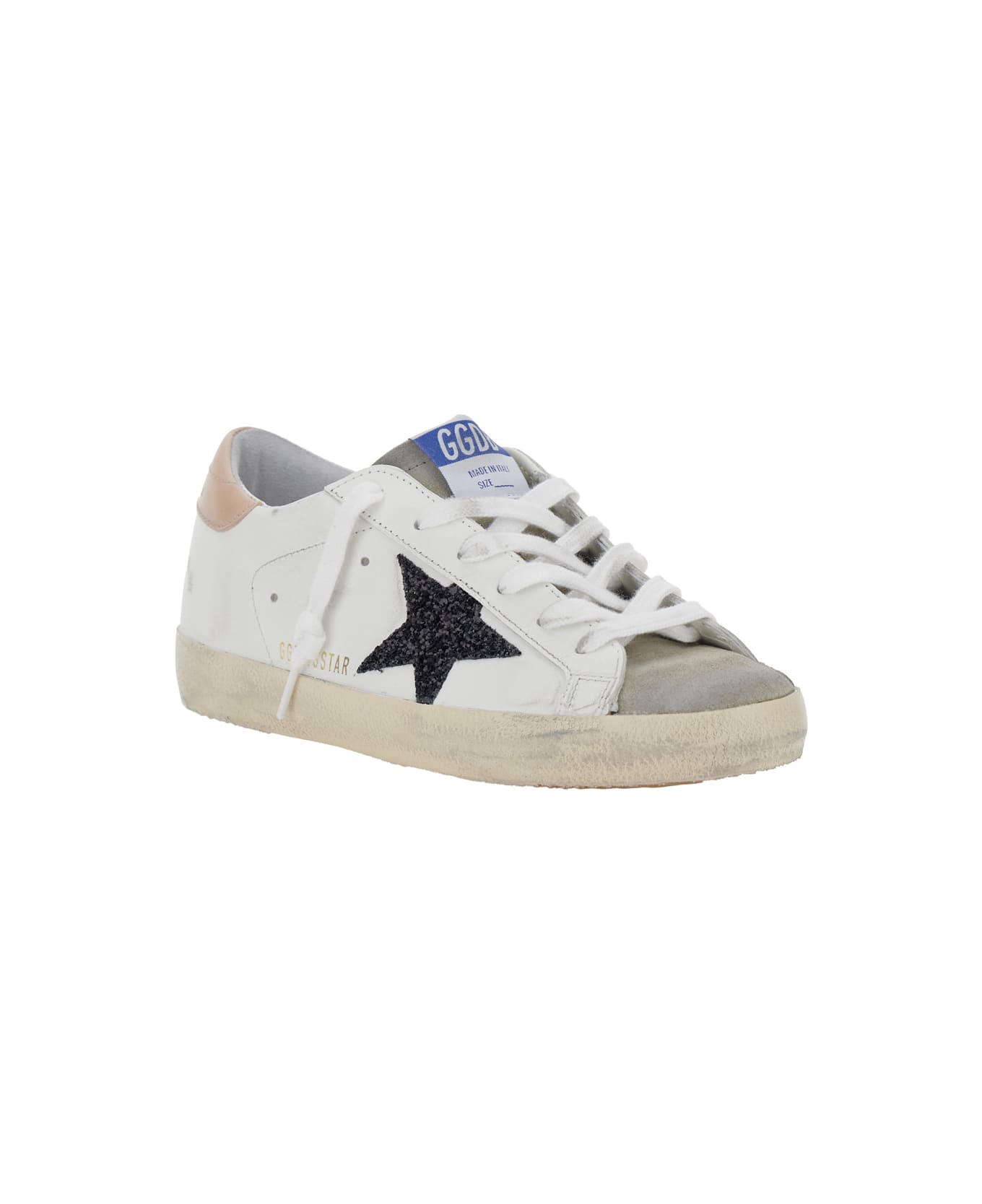 Golden Goose Super-star Leather Upper And Heel Suede Toe Glitter Star - White