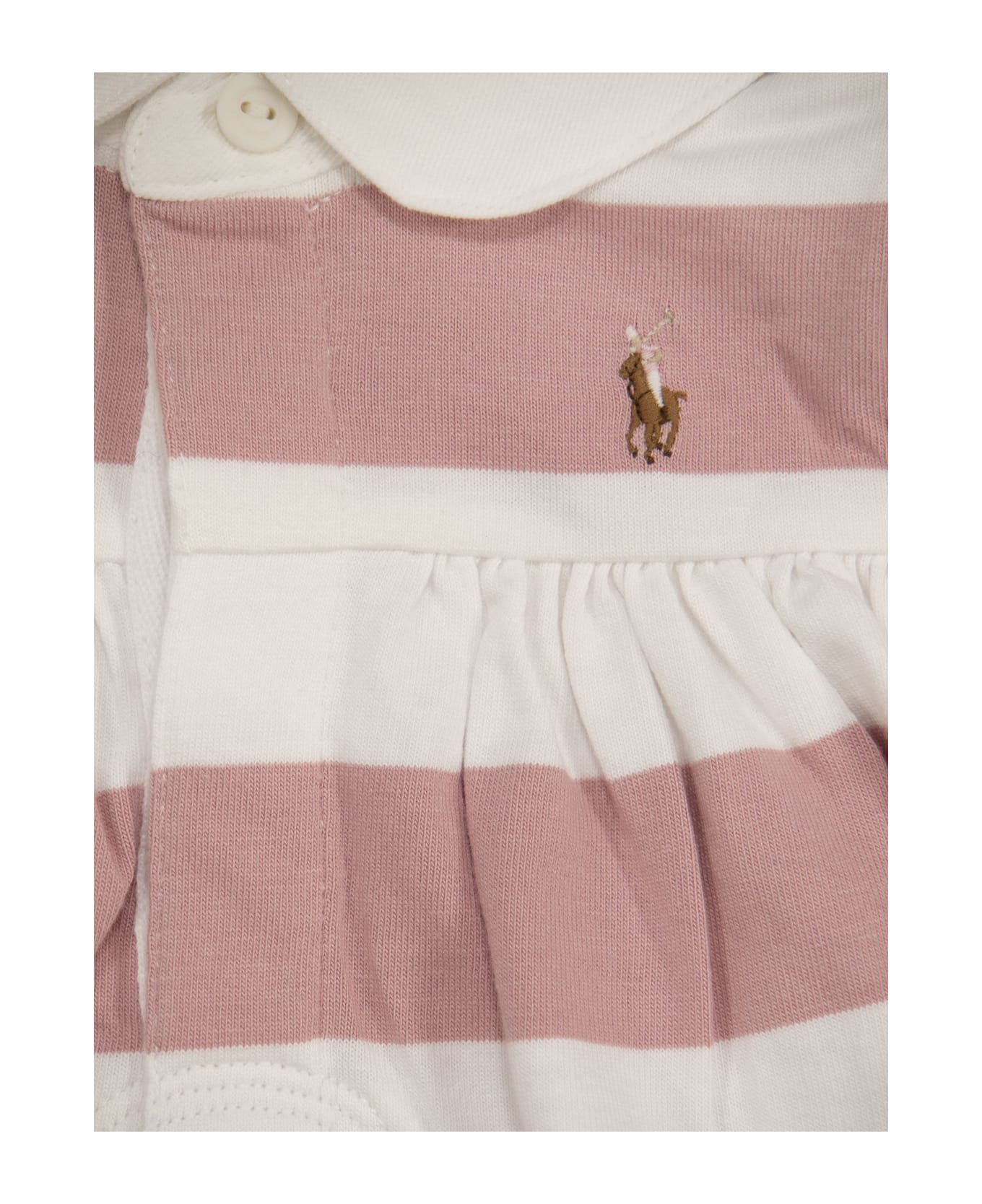 Polo Ralph Lauren Striped Jersey Rugby Dress With Culottes - Pink/white