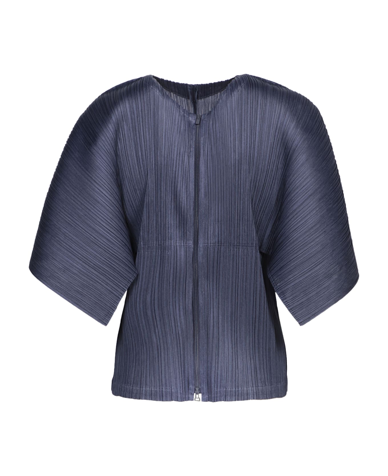 Issey Miyake Pleated Grey-blue Zip Cardigan - Blue