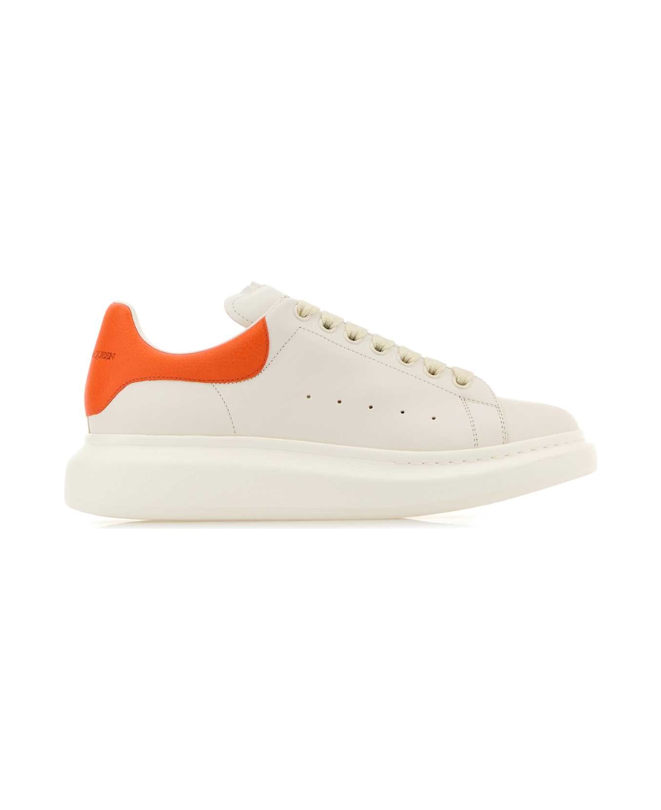 Alexander McQueen White Leather Sneakers With Orange Leather Heel - OFFWHITEORANGE