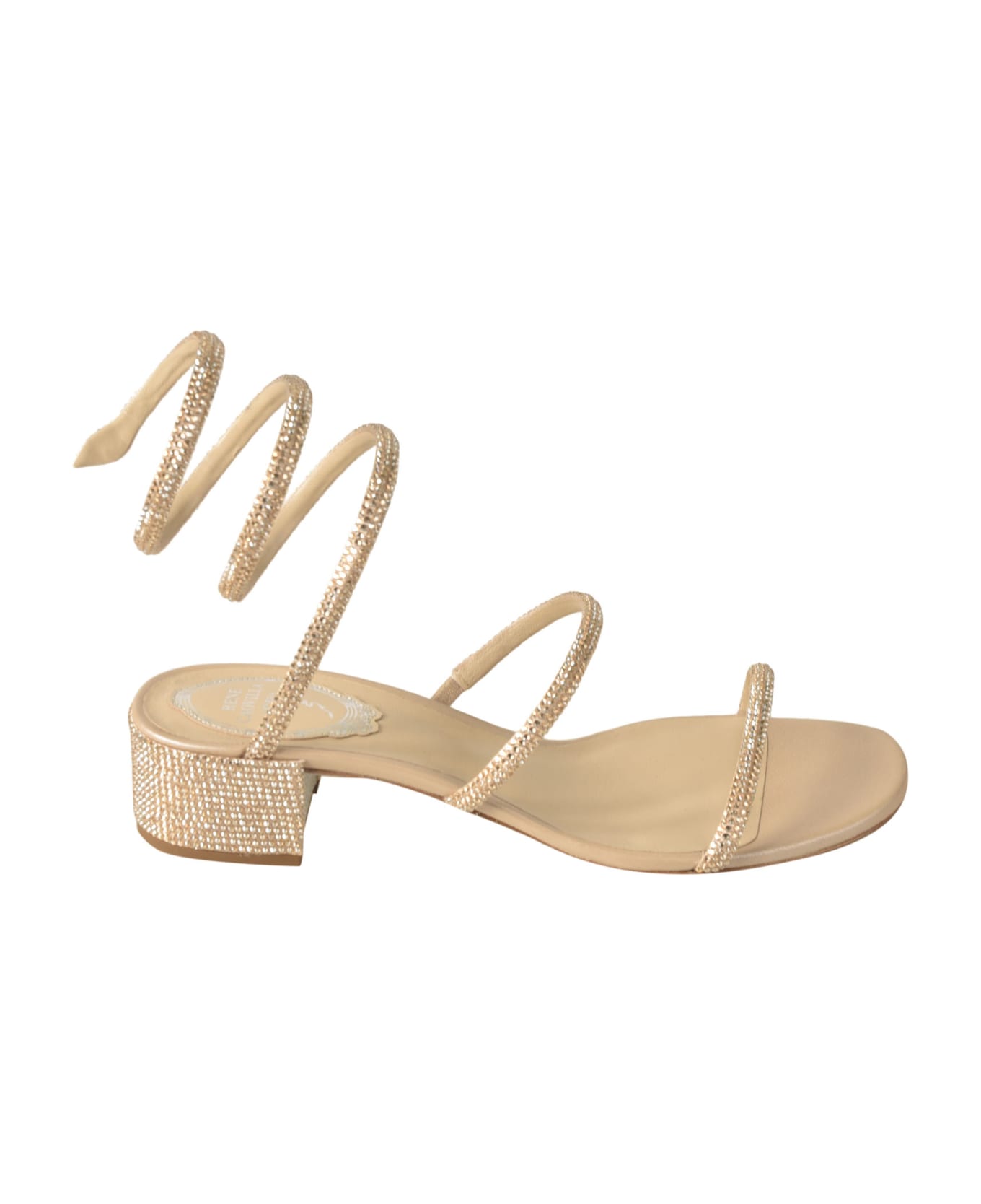 René Caovilla Crystal Embellished Twisted Strap Flat Sandals - Beige