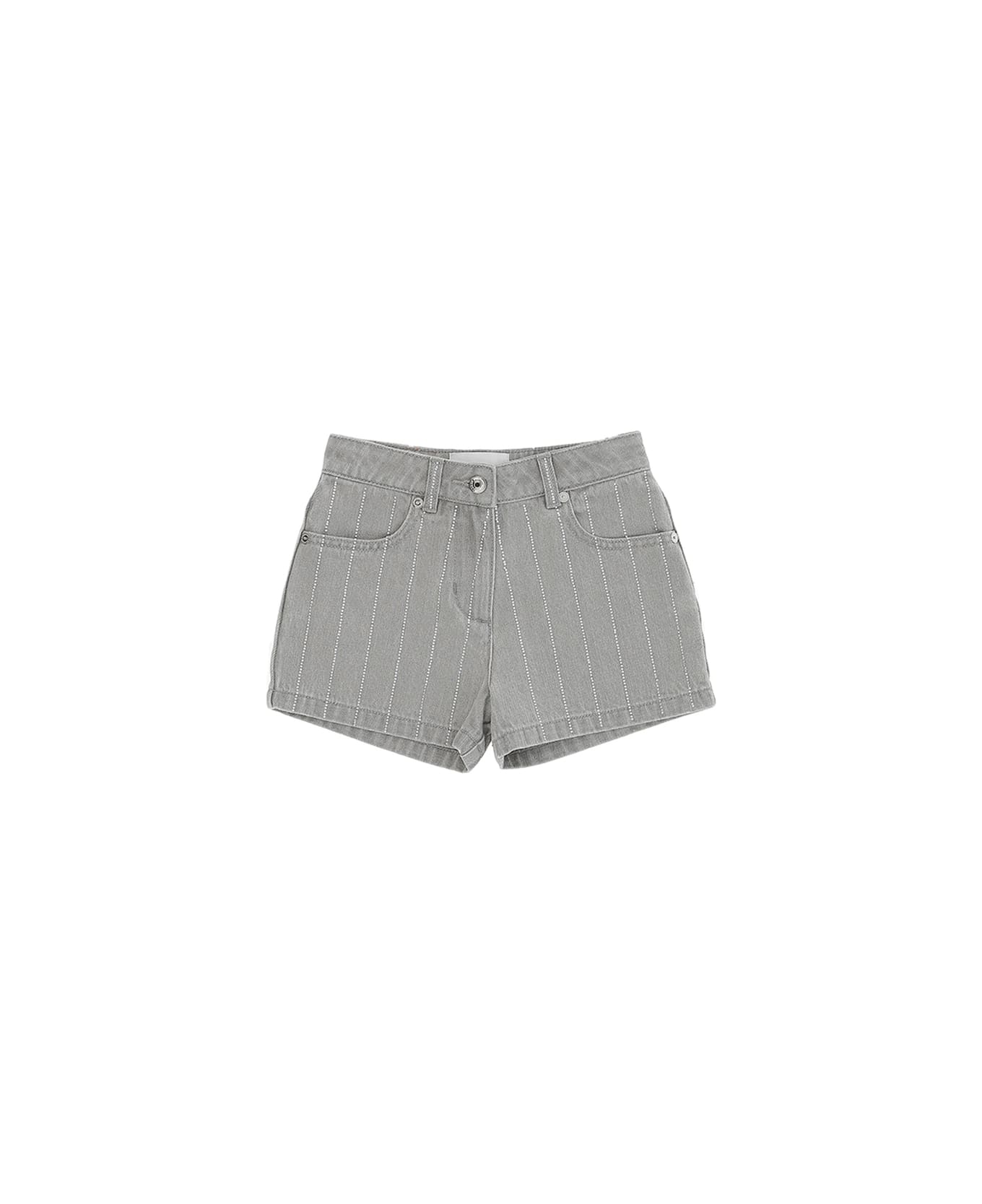 Ermanno Scervino Junior Grey Shorts With Rhinestone Pinstripe Effect - Grey