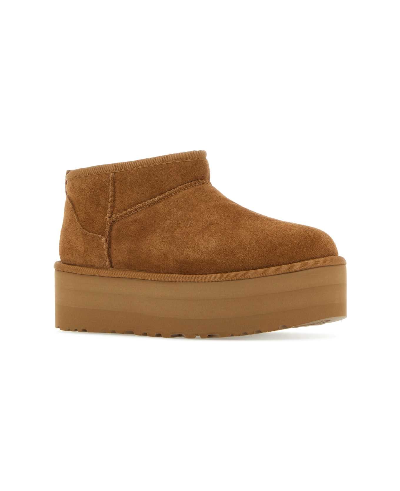 UGG Biscuit Suede Classic Ultra Mini Platform Ankle Boots - CHESTNUT