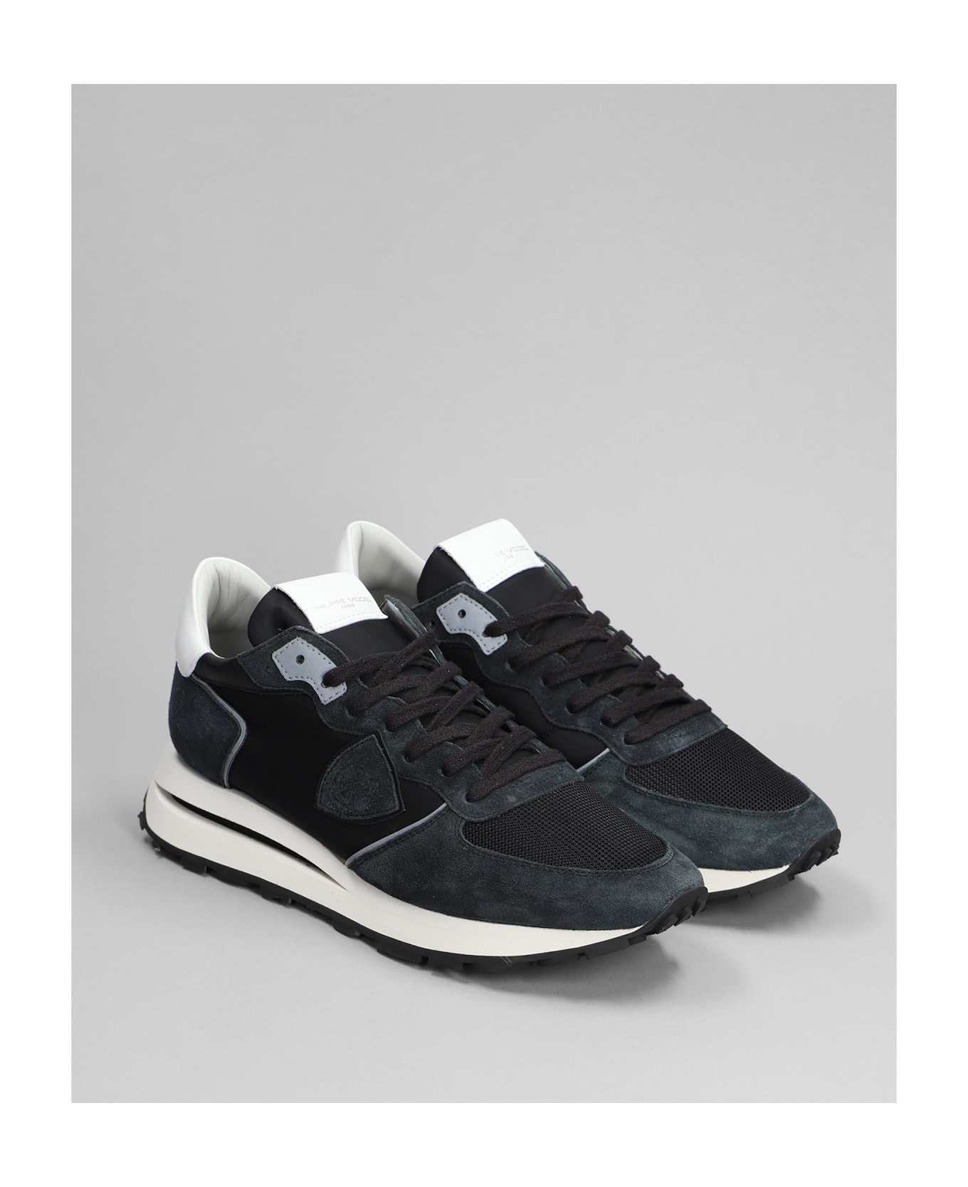 Philippe Model Tropez Haute Low Sneakers In Black Suede And Fabric - black
