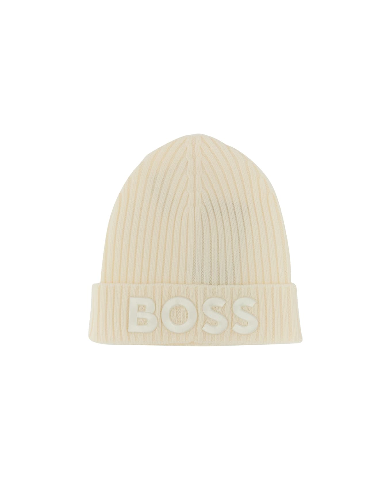Hugo Boss Virgin Wool Ribbed Beanie - WHITE