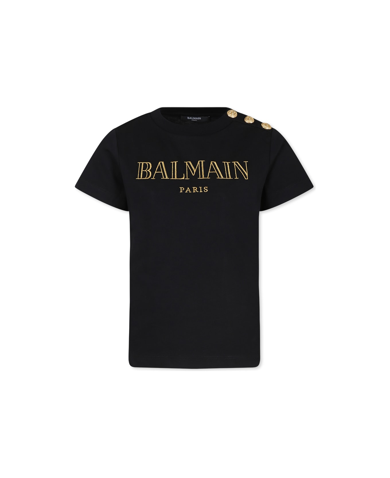 Balmain Black T-shirt For Girl With Logo - Nero e Oro