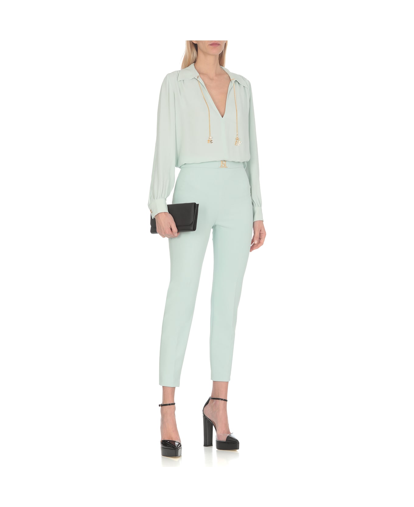 Elisabetta Franchi Logo-plaque Straigh-leg Trousers - Light Blue ボトムス