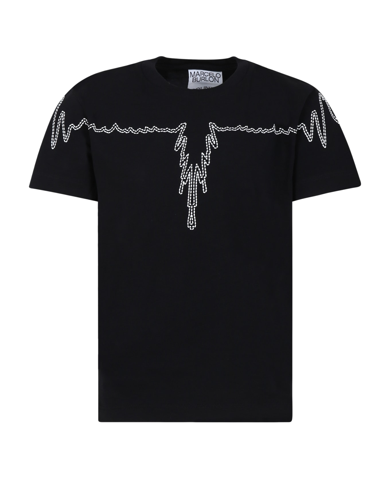 Marcelo Burlon Black T-shirt For Boy With Wings - Black Wh Tシャツ＆ポロシャツ
