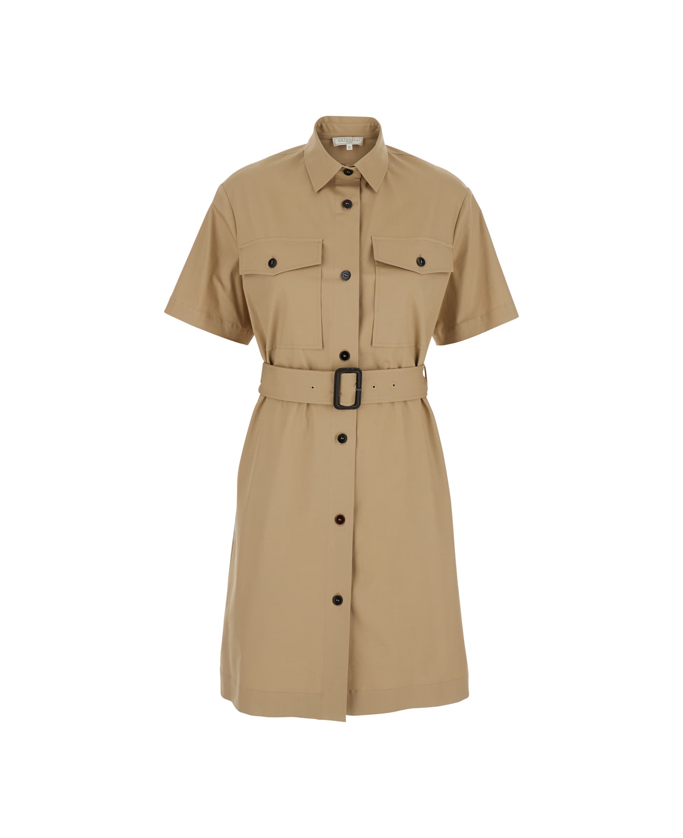 Antonelli Beige Dress With Classic Collar And Waist Belt In Cotton Woman - Beige