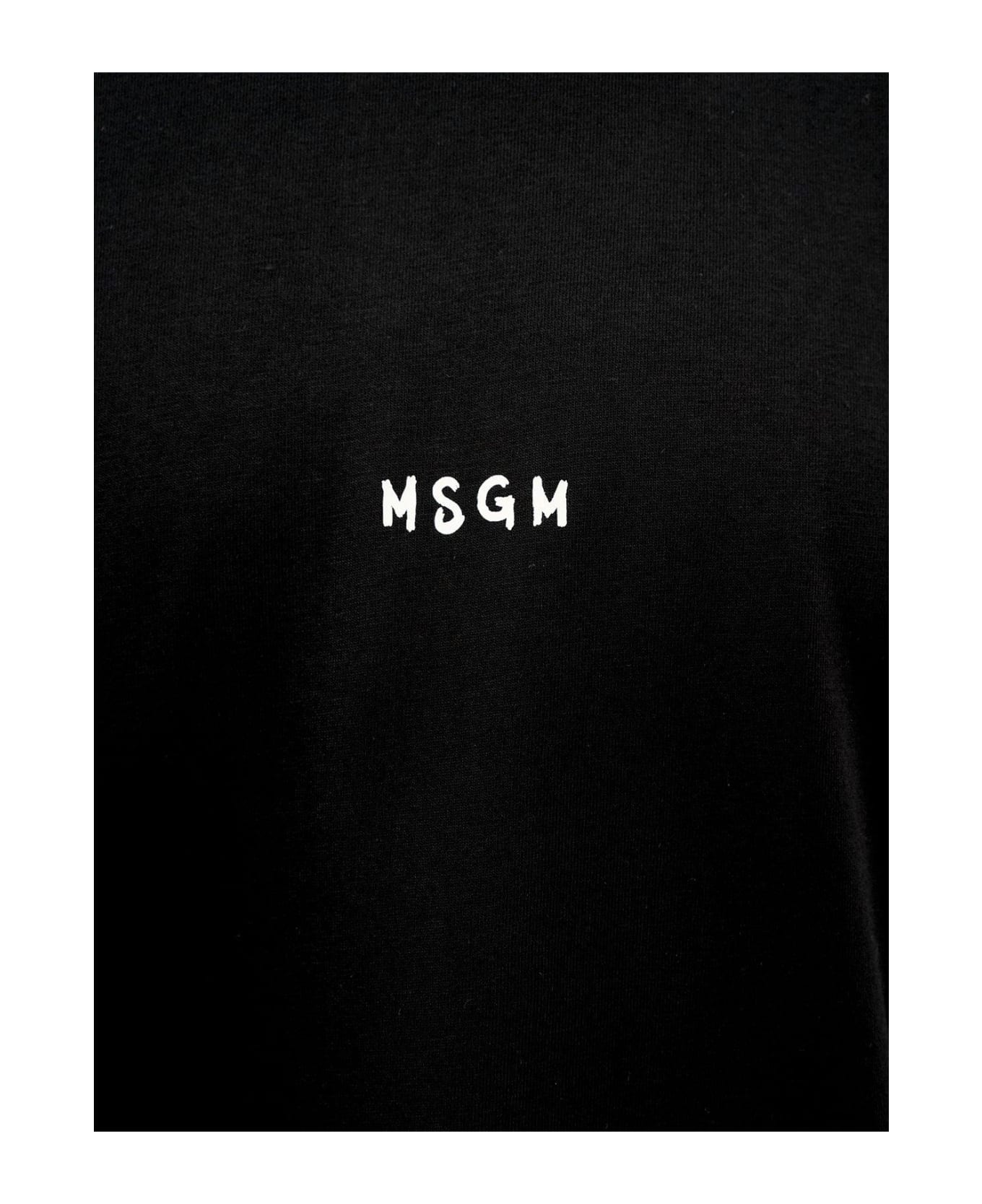 MSGM Logo Printed Crewneck T-shirt - BLACK