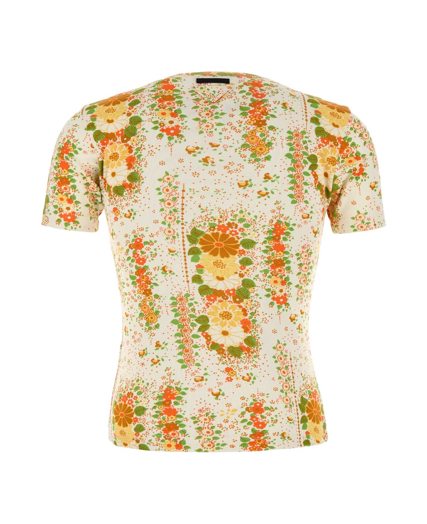 Prada Printed Cotton T-shirt - ARANCIO