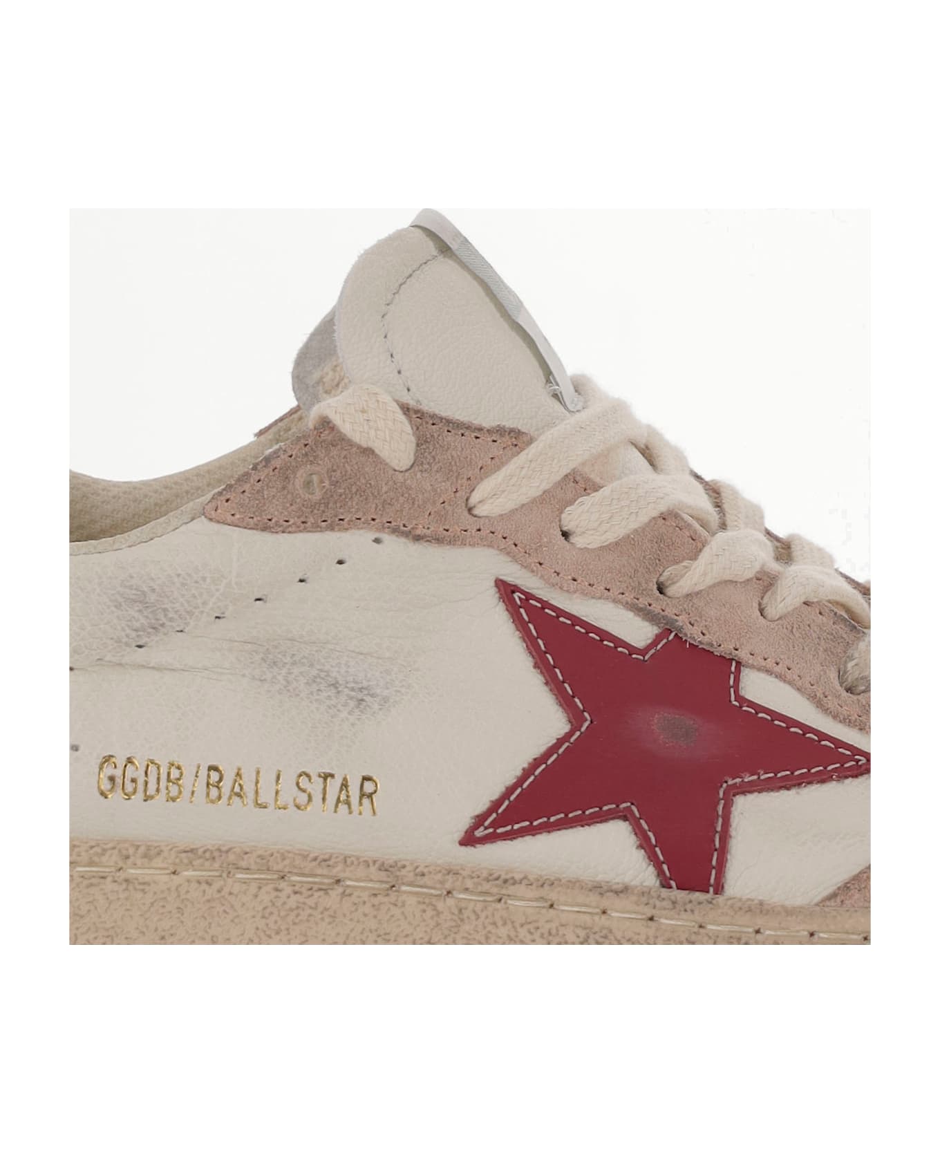 Golden Goose 'ball Star' White Leather Sneakers - Red