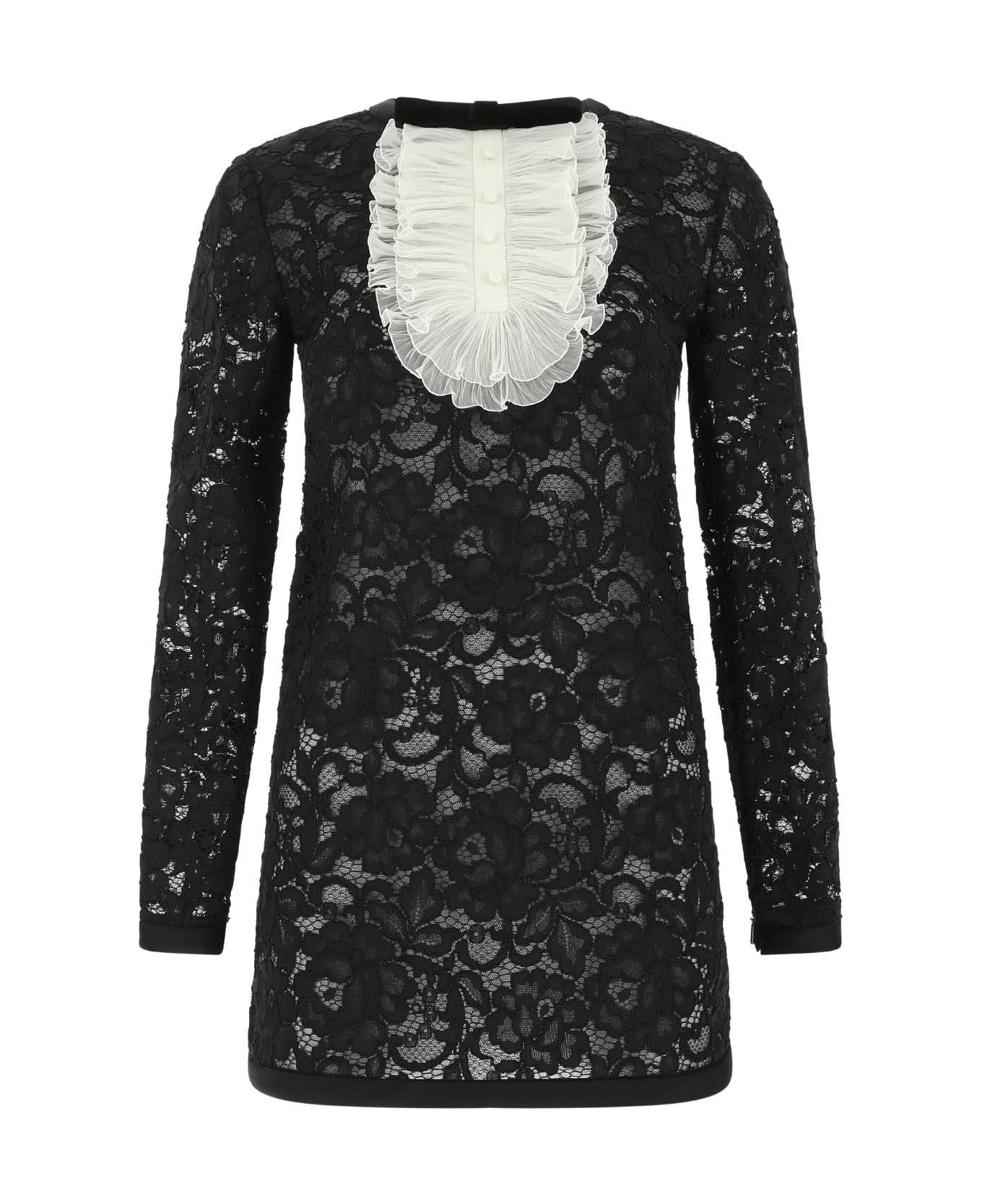Saint Laurent Black Lace Mini Dress - 1000