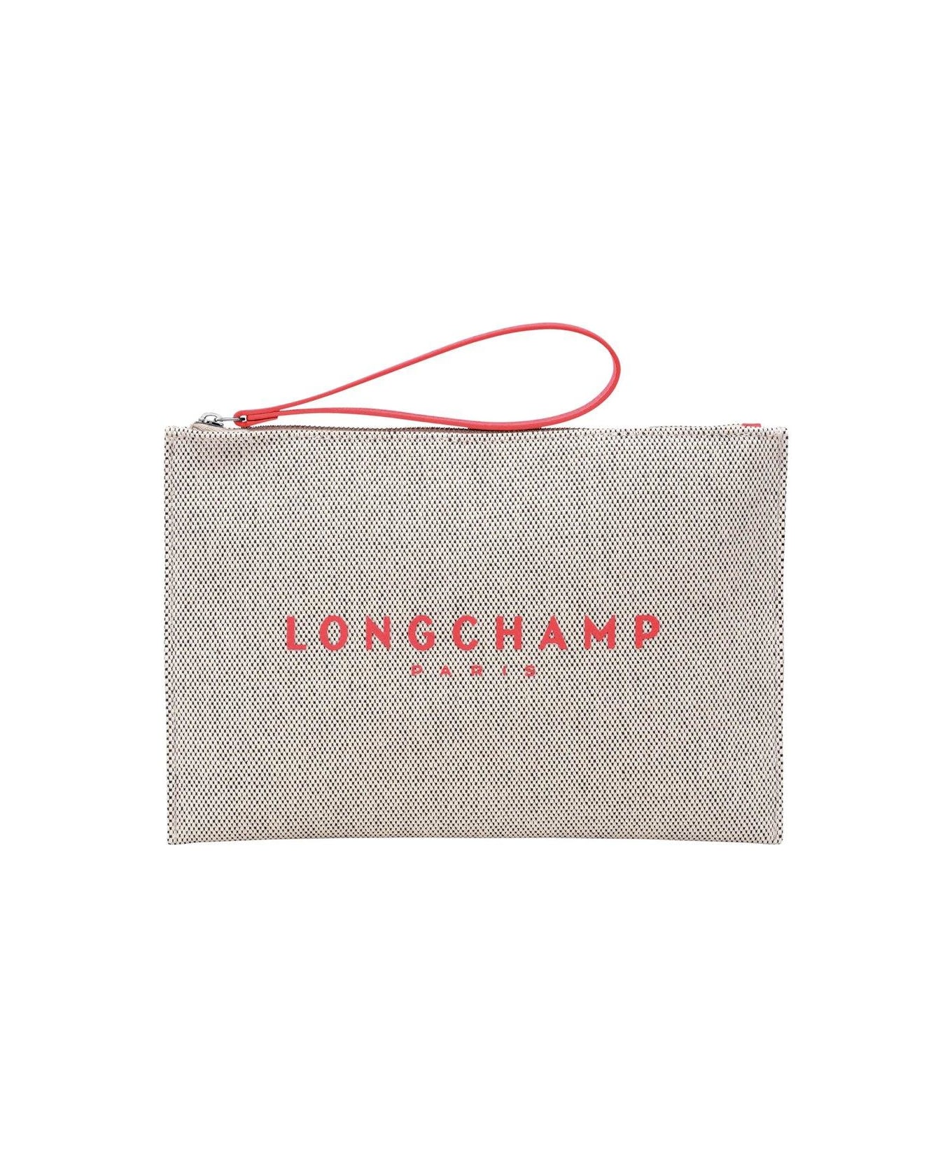 Longchamp Logo Print Zipped Clutch Bag - Coral