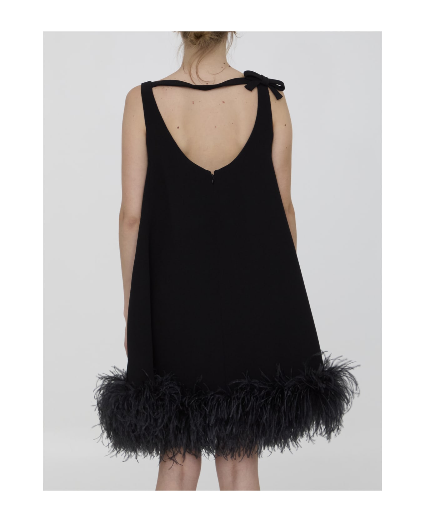 Valentino Mini Dress With Feathers - Black