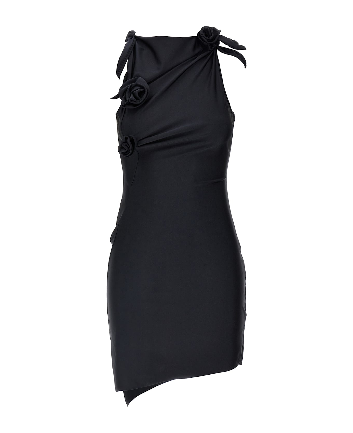 Coperni Asymmetric Flower Mini Dress - Black