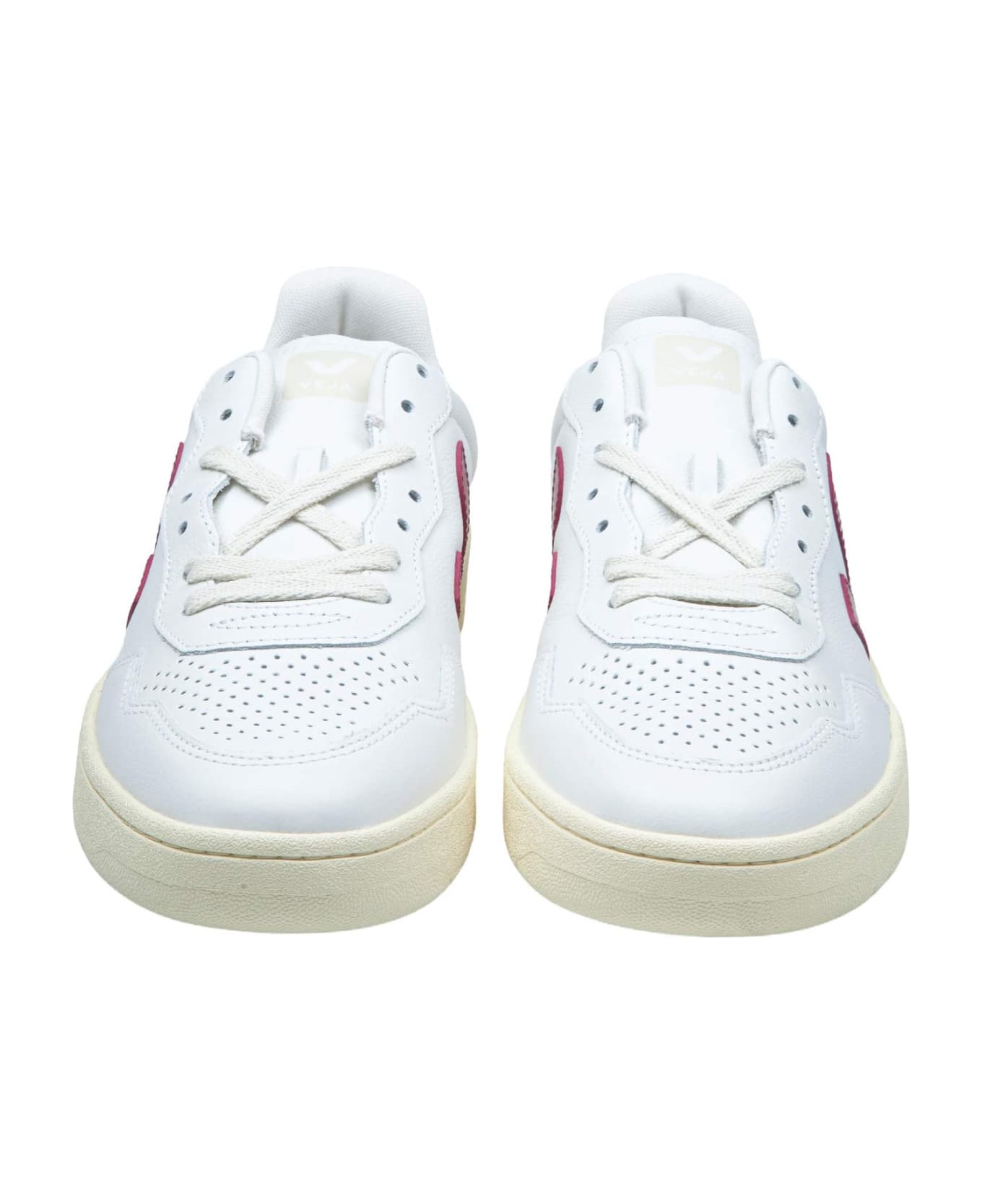 Veja Sneakers V-10 In White And Marsala Leather - White