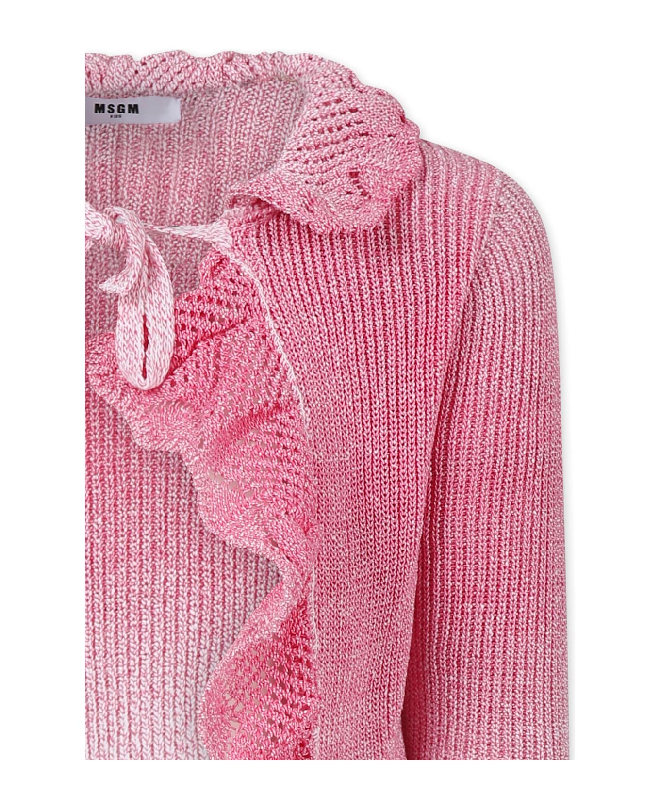 MSGM Pink Cardigan For Girl With Logo - Pink