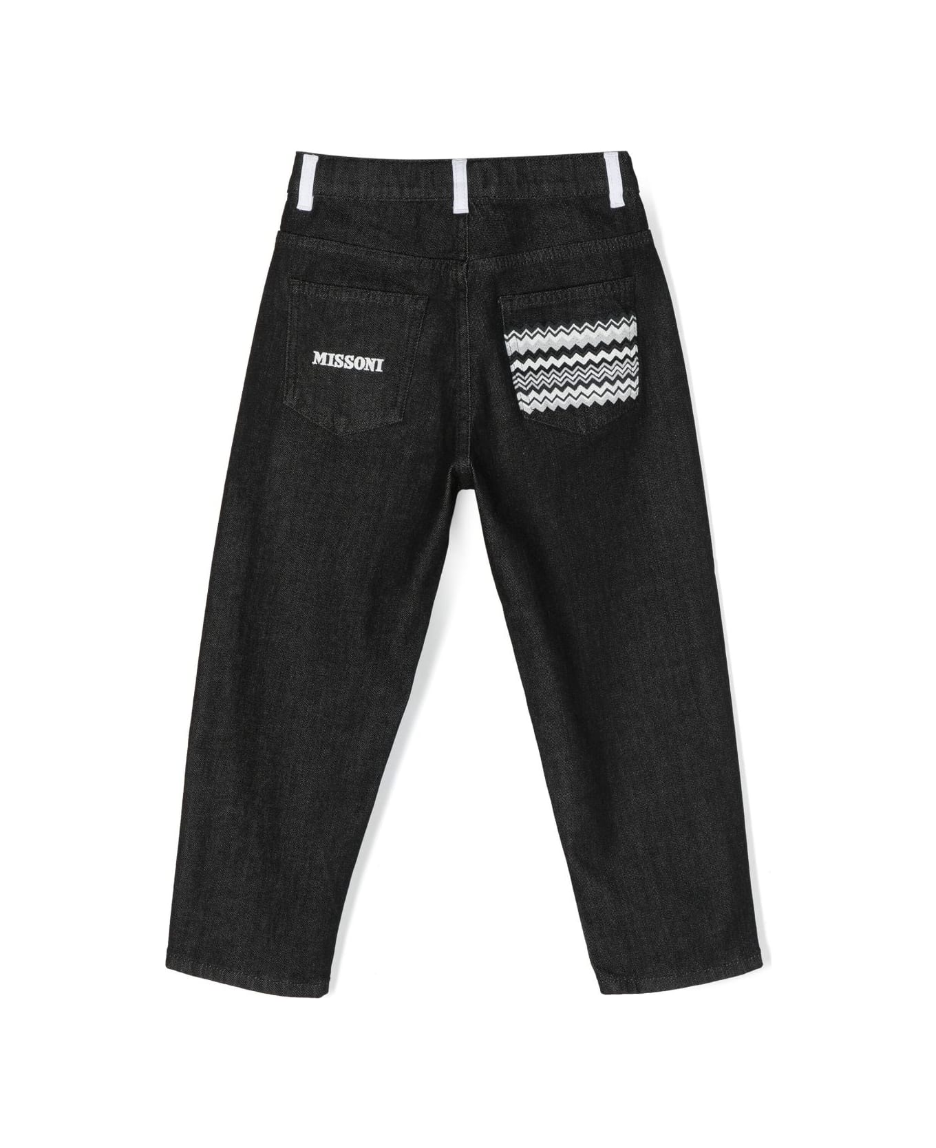 Missoni Kids Black Loose-fit Jeans With Logo And Chevron Motif - Bc
