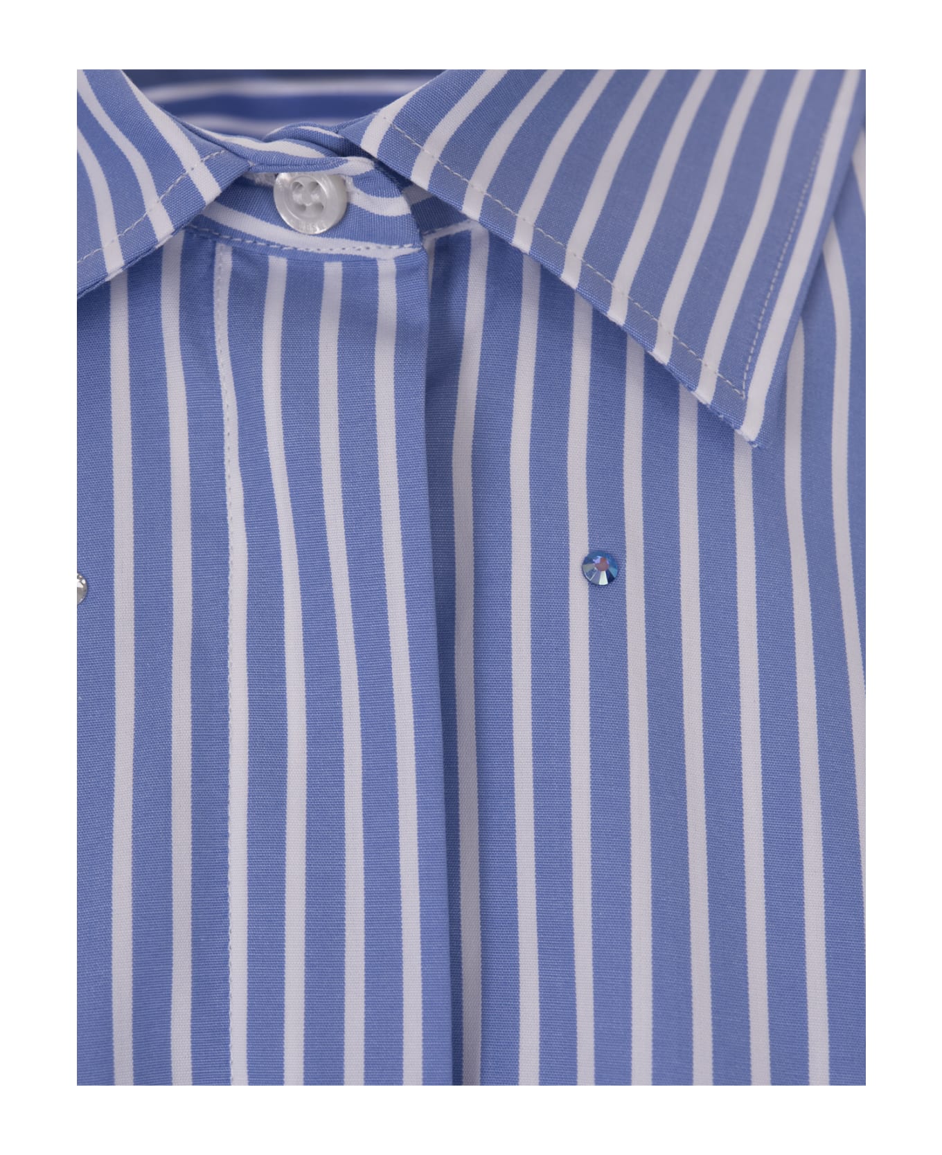 MSGM Blue Striped Shirt With Rhinestones - Blue