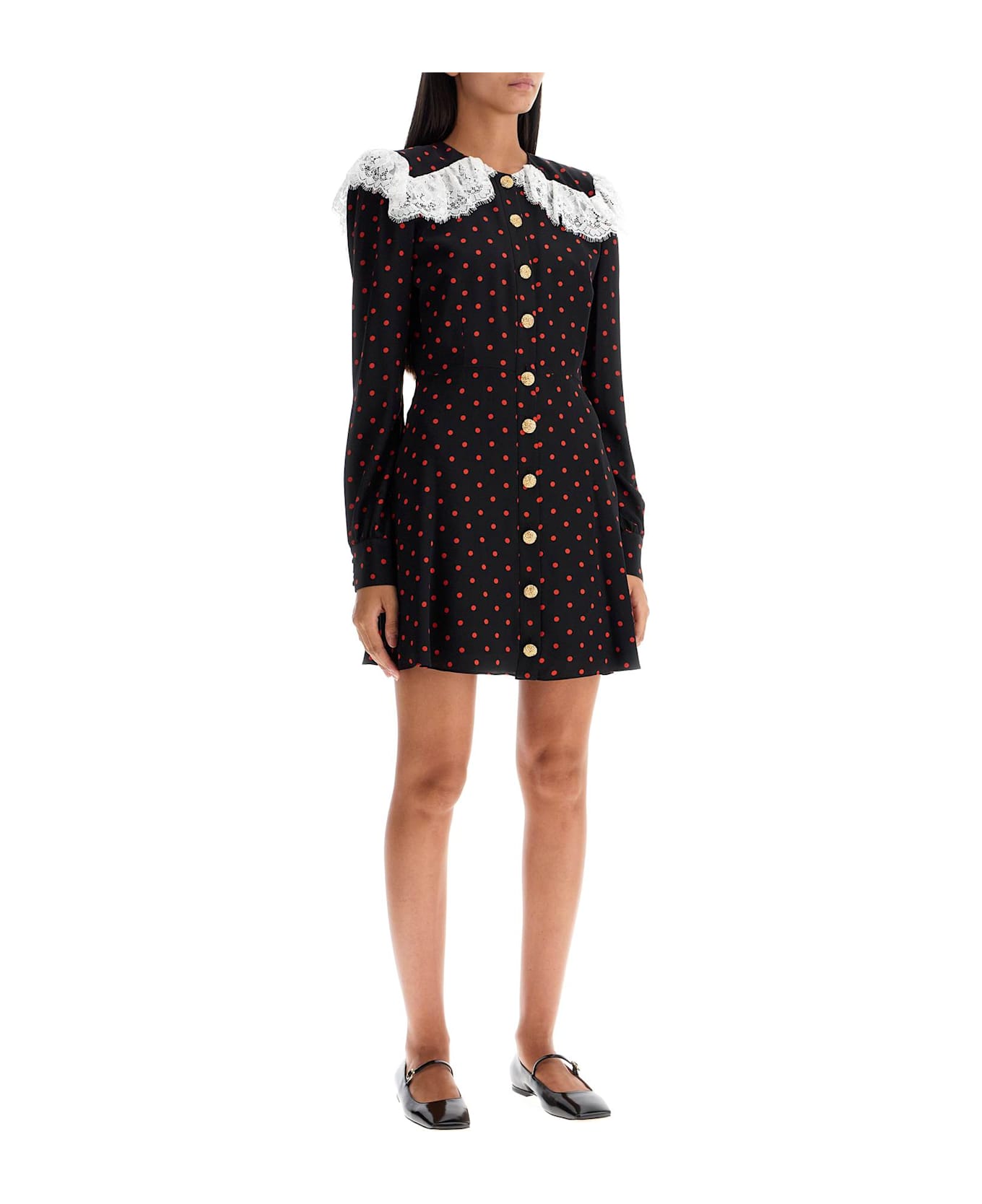 Alessandra Rich 'silk Polka Dot Mini Dress - BLACK-RED (Black)