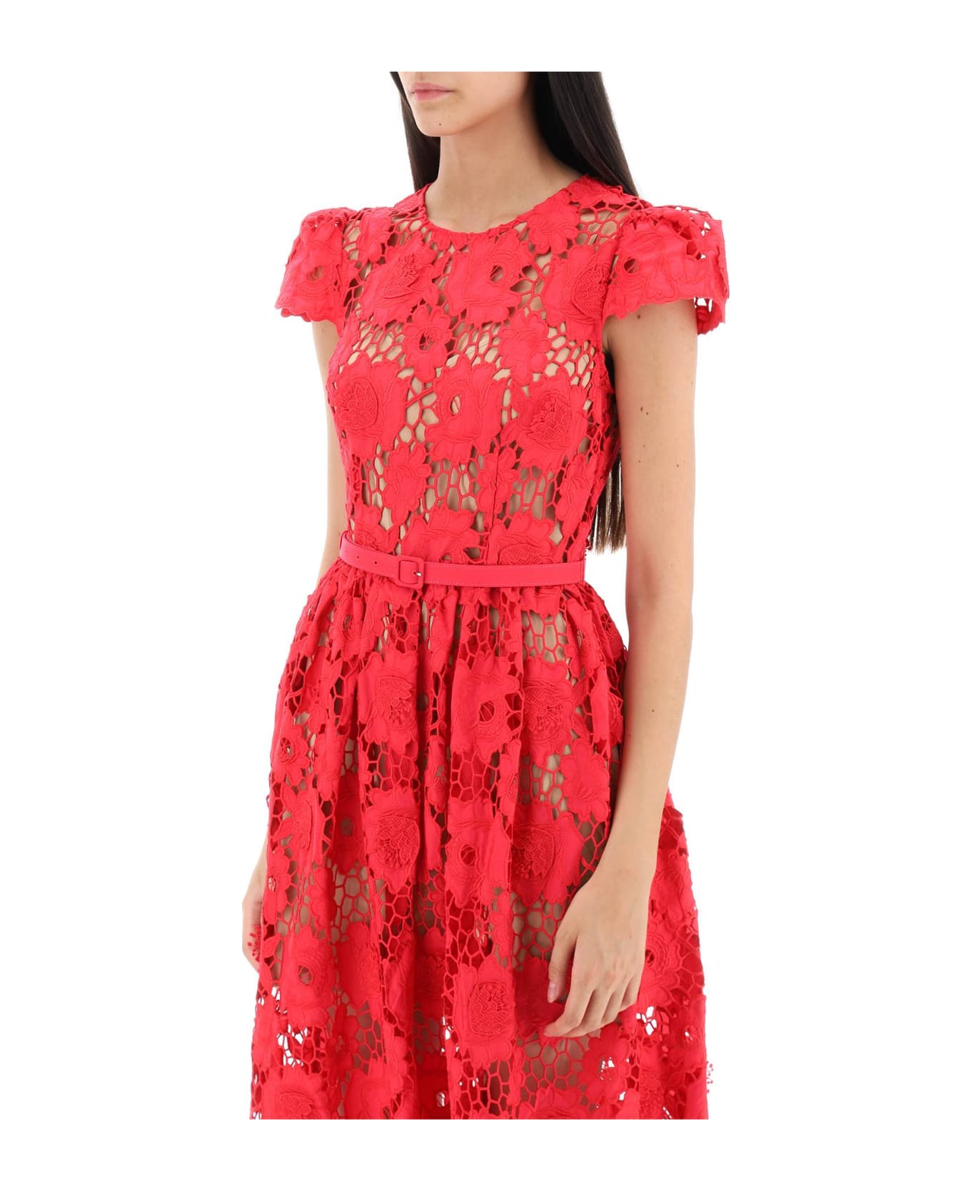 self-portrait Floral Macramé-lace Dress - R Red