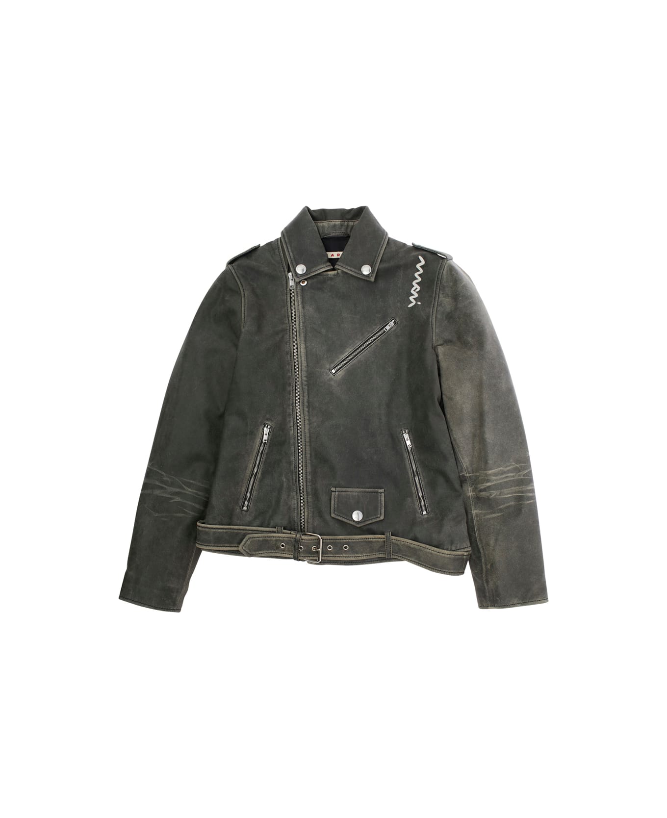 Marni Black Jacket With Distressed Effect And Logo On Front In Leather Boy - Black